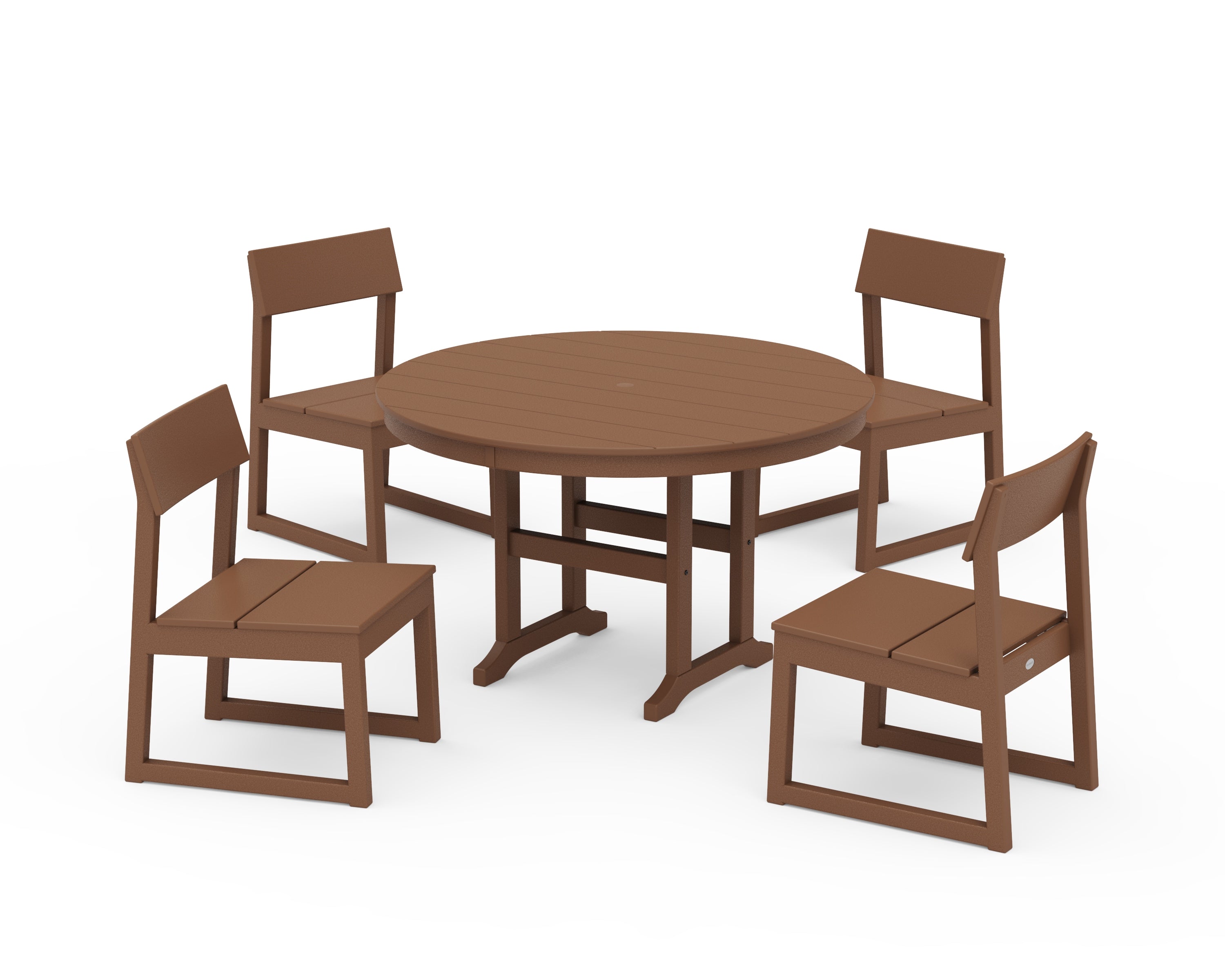 POLYWOOD EDGE Side Chair 5-Piece Round Farmhouse Dining Set in Teak