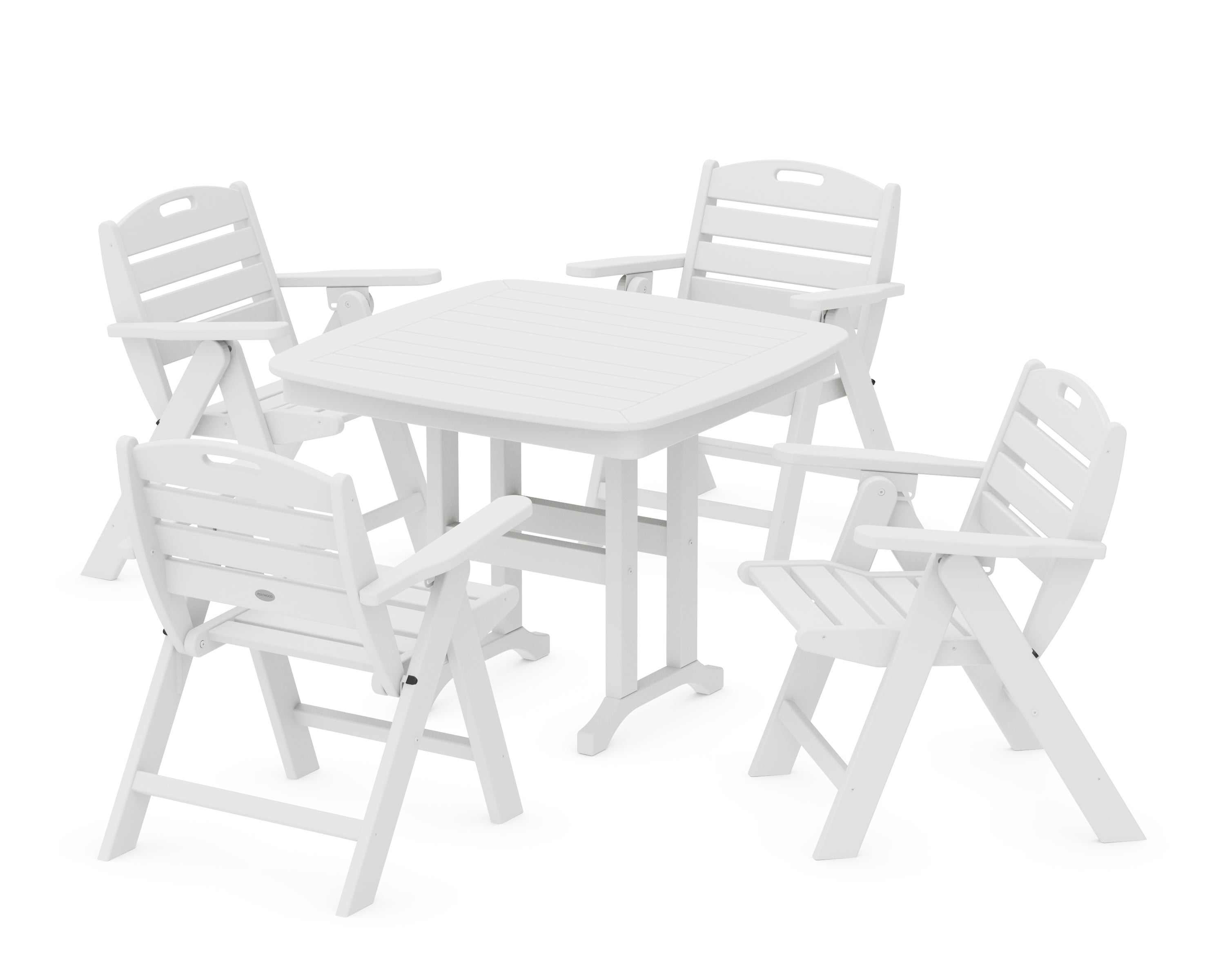 POLYWOOD Nautical Folding Lowback Chair 5-Piece Dining Set in White