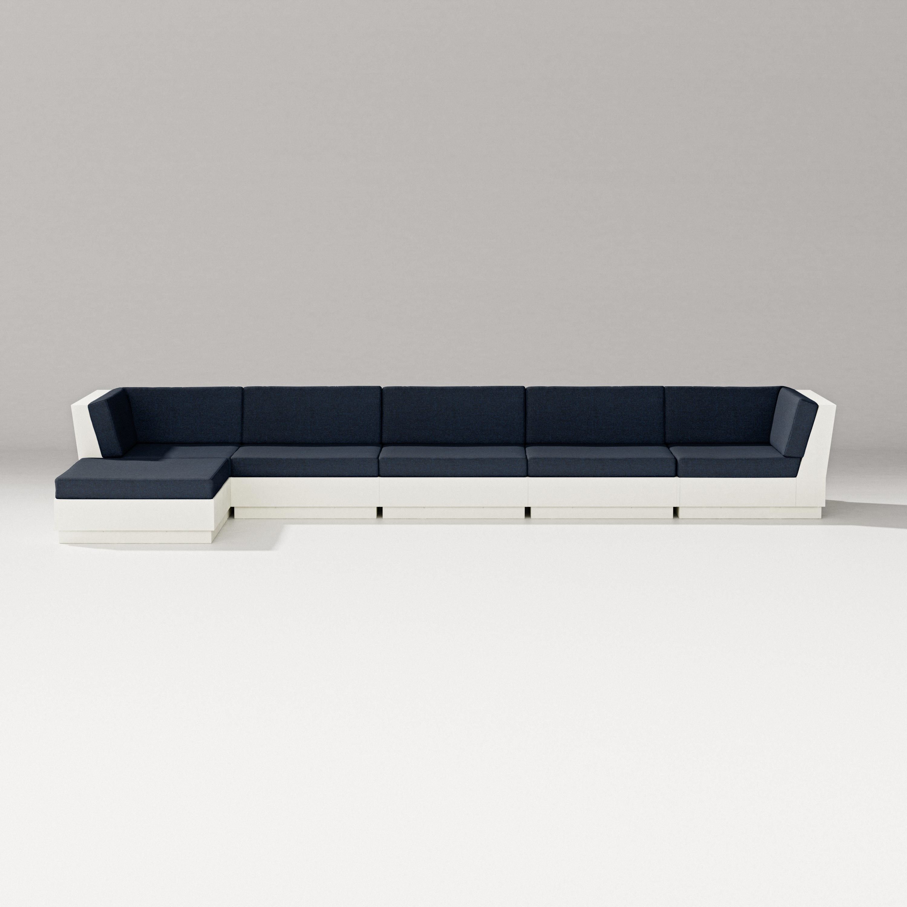 PW Designer Series Elevate 6-Piece Chaise Sectional in Vintage White / Marine Indigo
