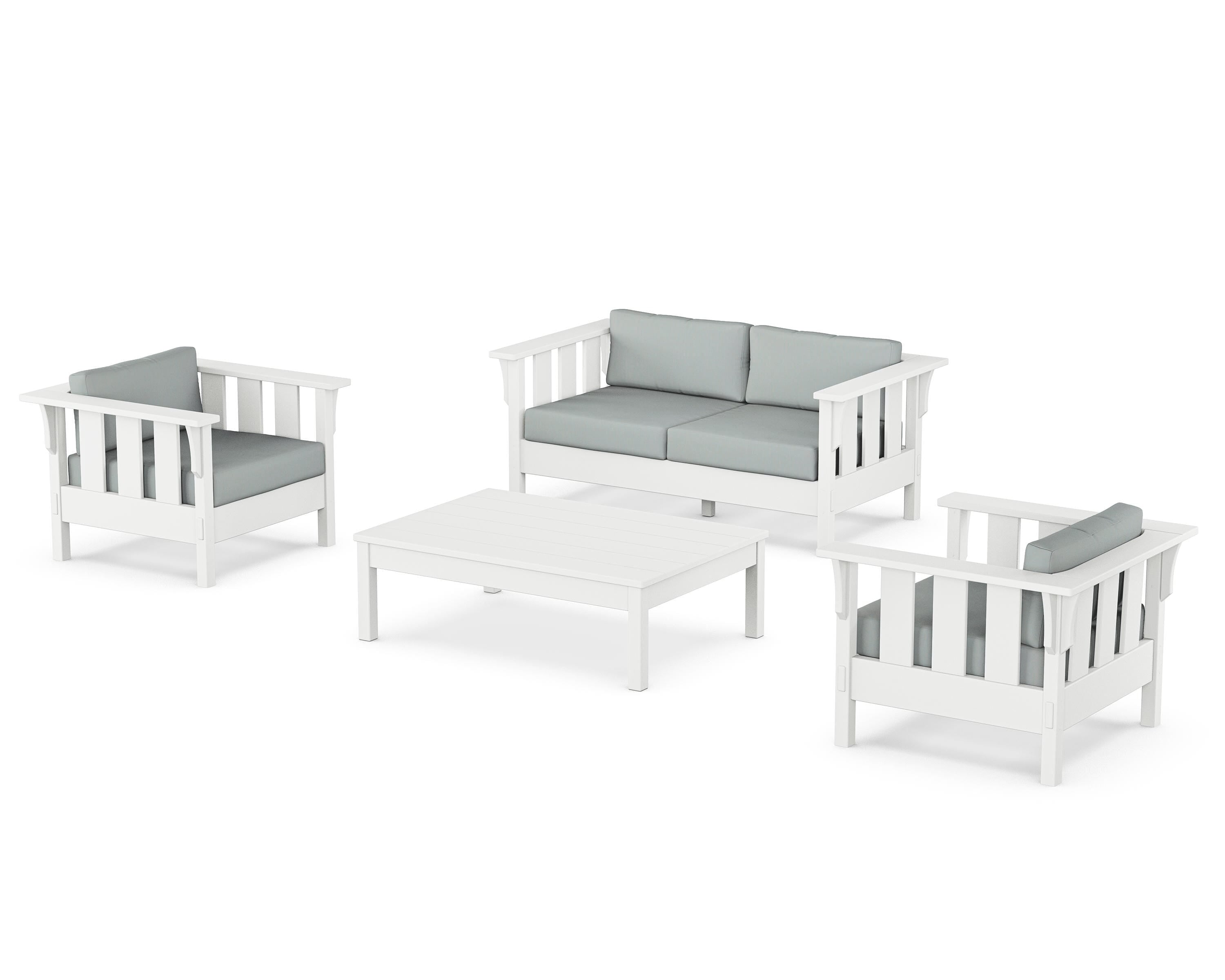 Martha Stewart by POLYWOOD Acadia 4-Piece Deep Seating Set with Loveseat in White / Spa