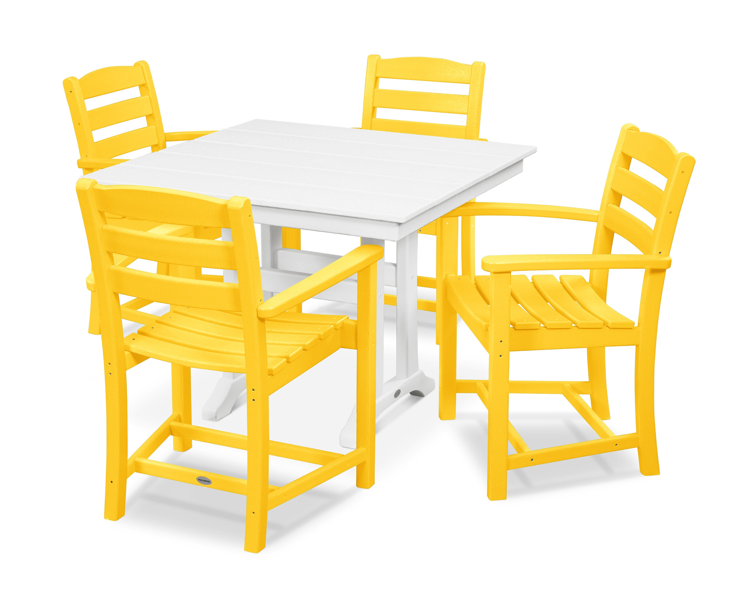 POLYWOOD La Casa Café 5-Piece Farmhouse Trestle Arm Chair Dining Set in Lemon / White