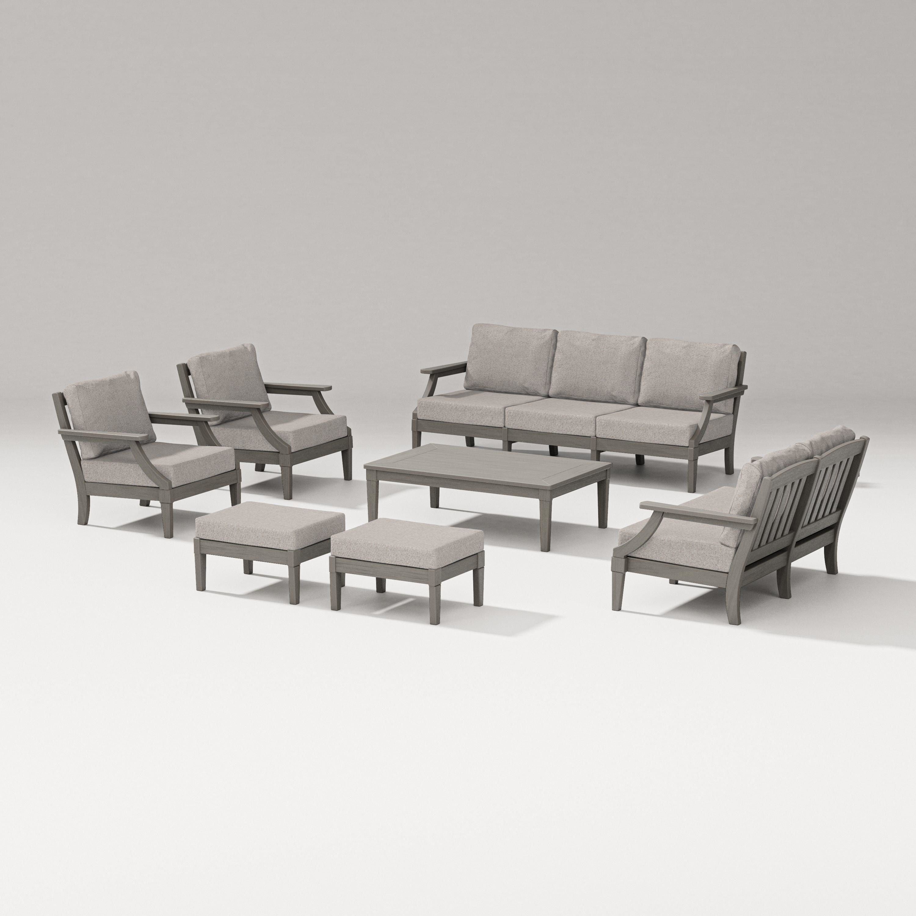 PW Designer Series Estate 7-Piece Lounge Sofa Set in Driftwood / Weathered Tweed