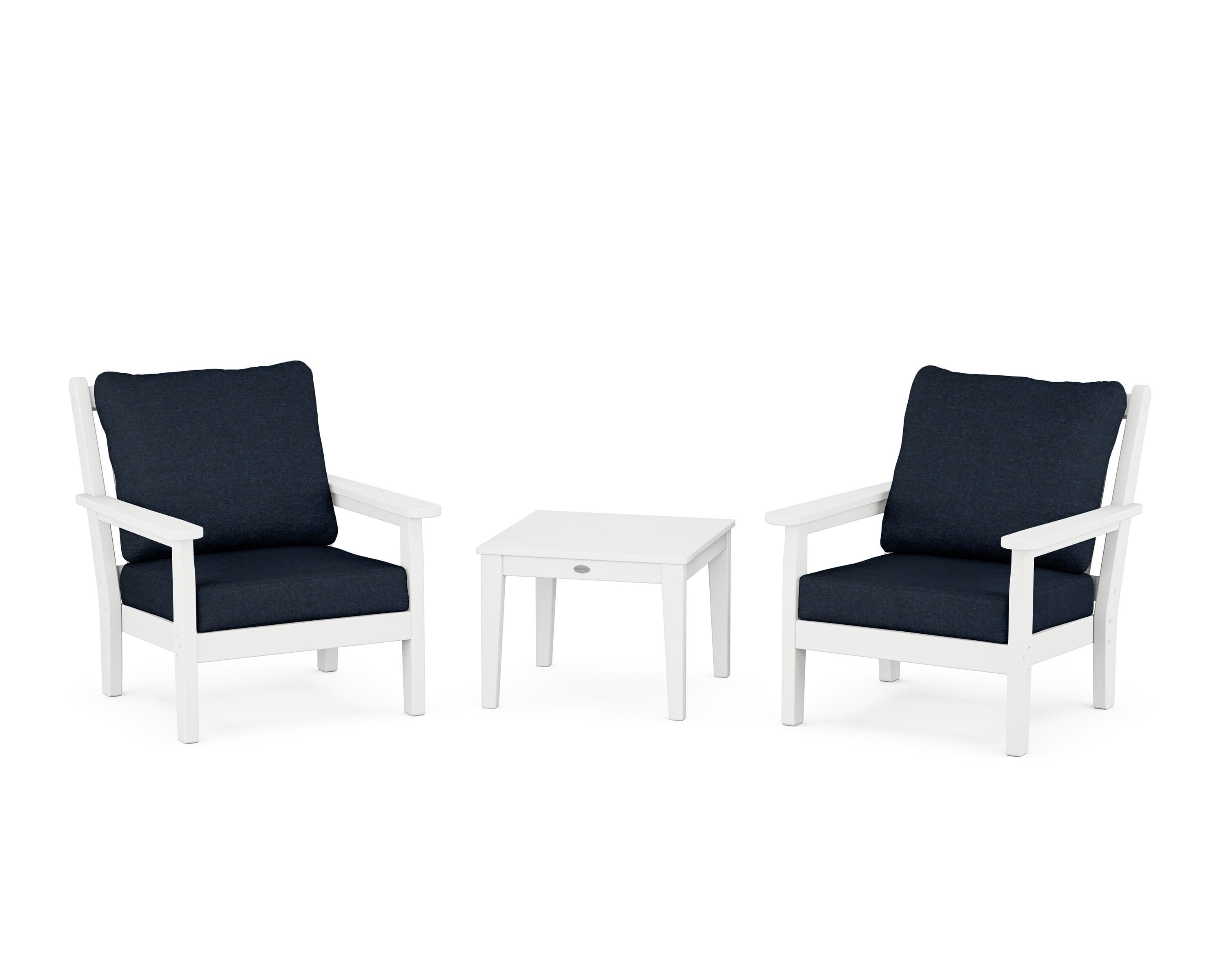 POLYWOOD Chippendale 3-Piece Deep Seating Set in White / Marine Indigo