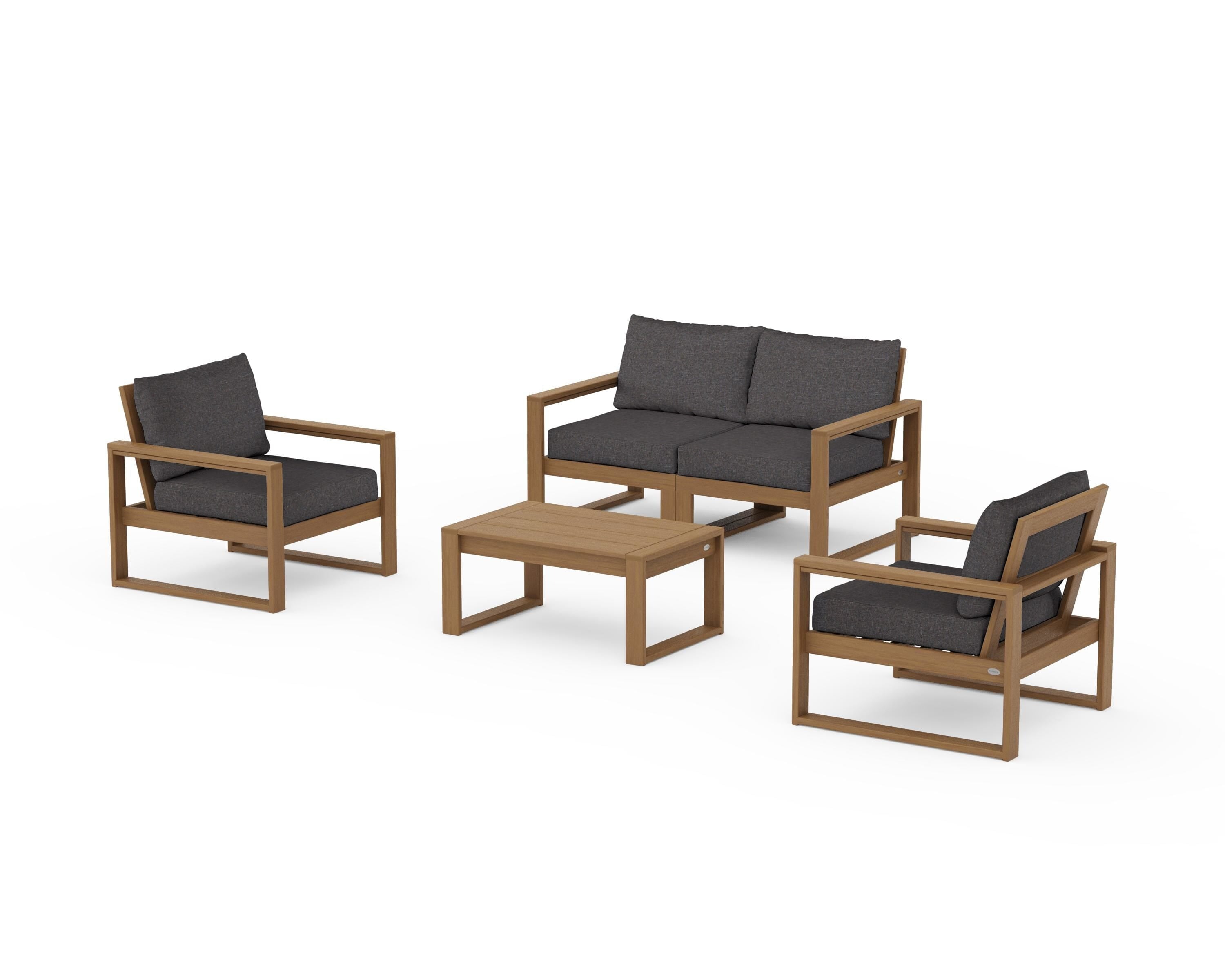 POLYWOOD EDGE Sectional 4-Piece Deep Seating Set with Loveseat in Natural / Ash Charcoal