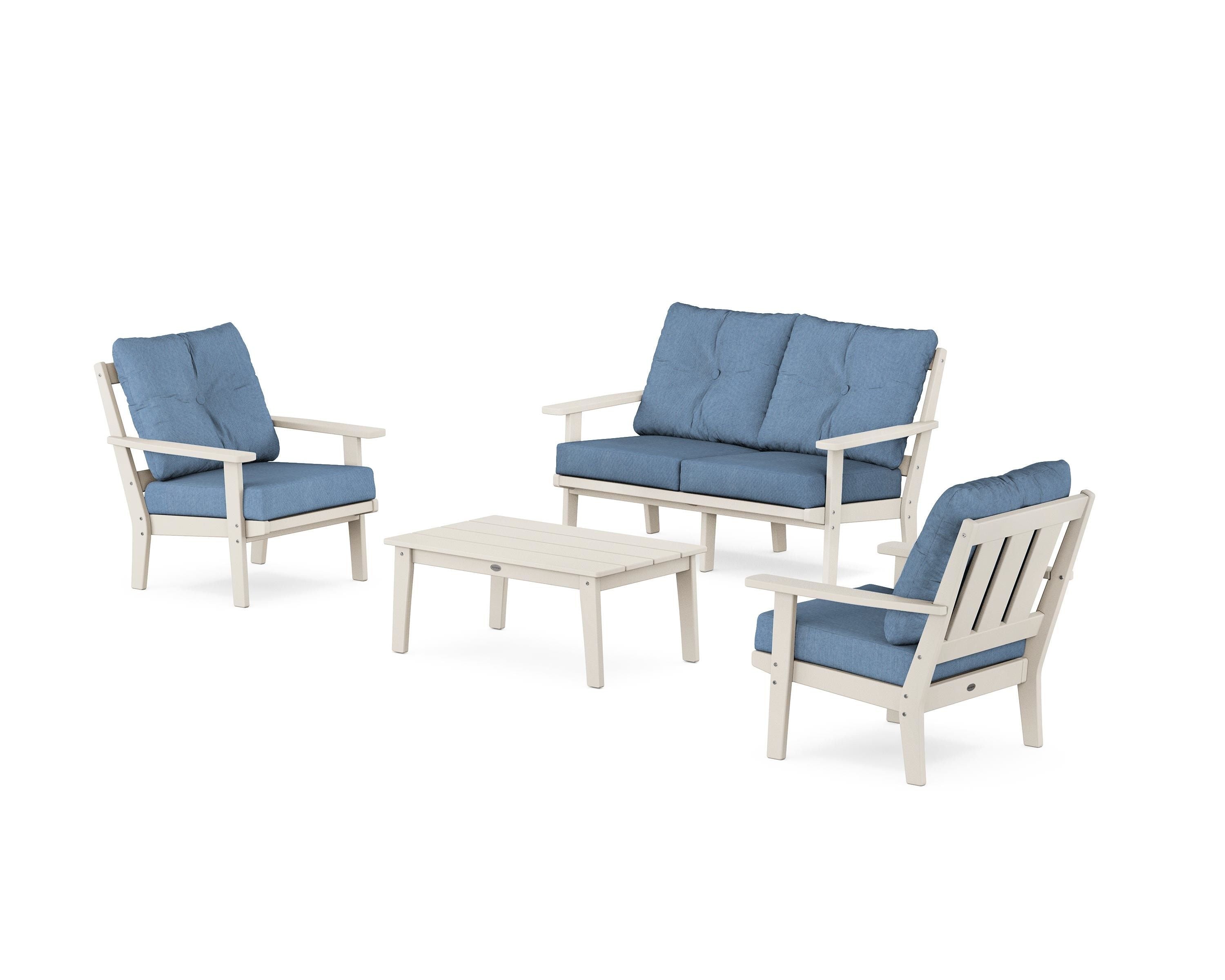 POLYWOOD Oxford 4-Piece Deep Seating Set with Loveseat in Sand / Sky Blue