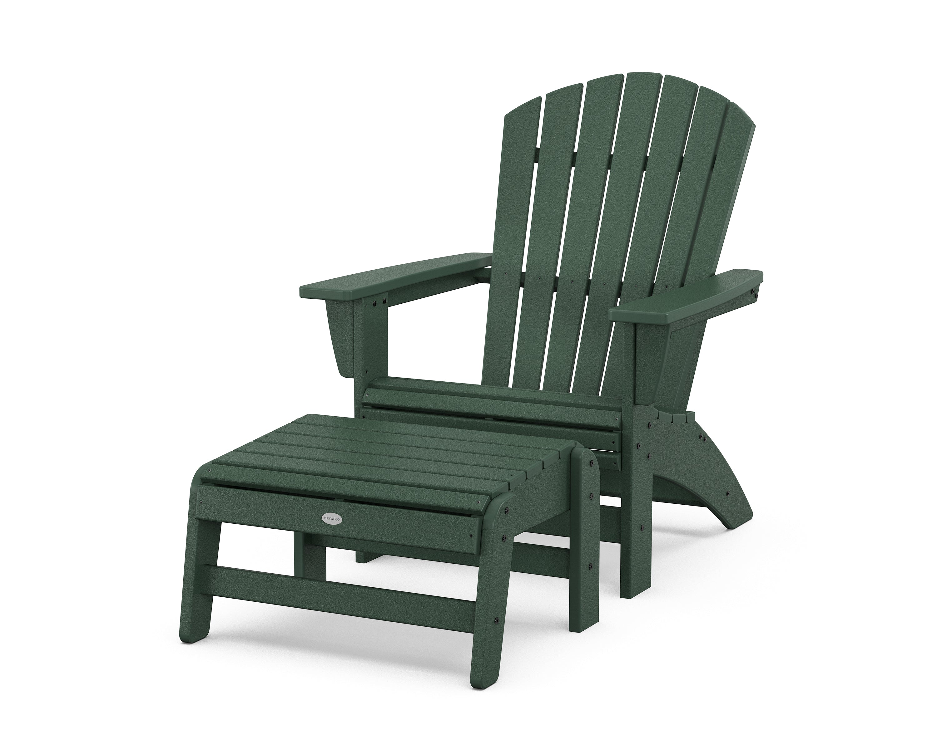 POLYWOOD Nautical Grand Adirondack Chair with Ottoman in Green