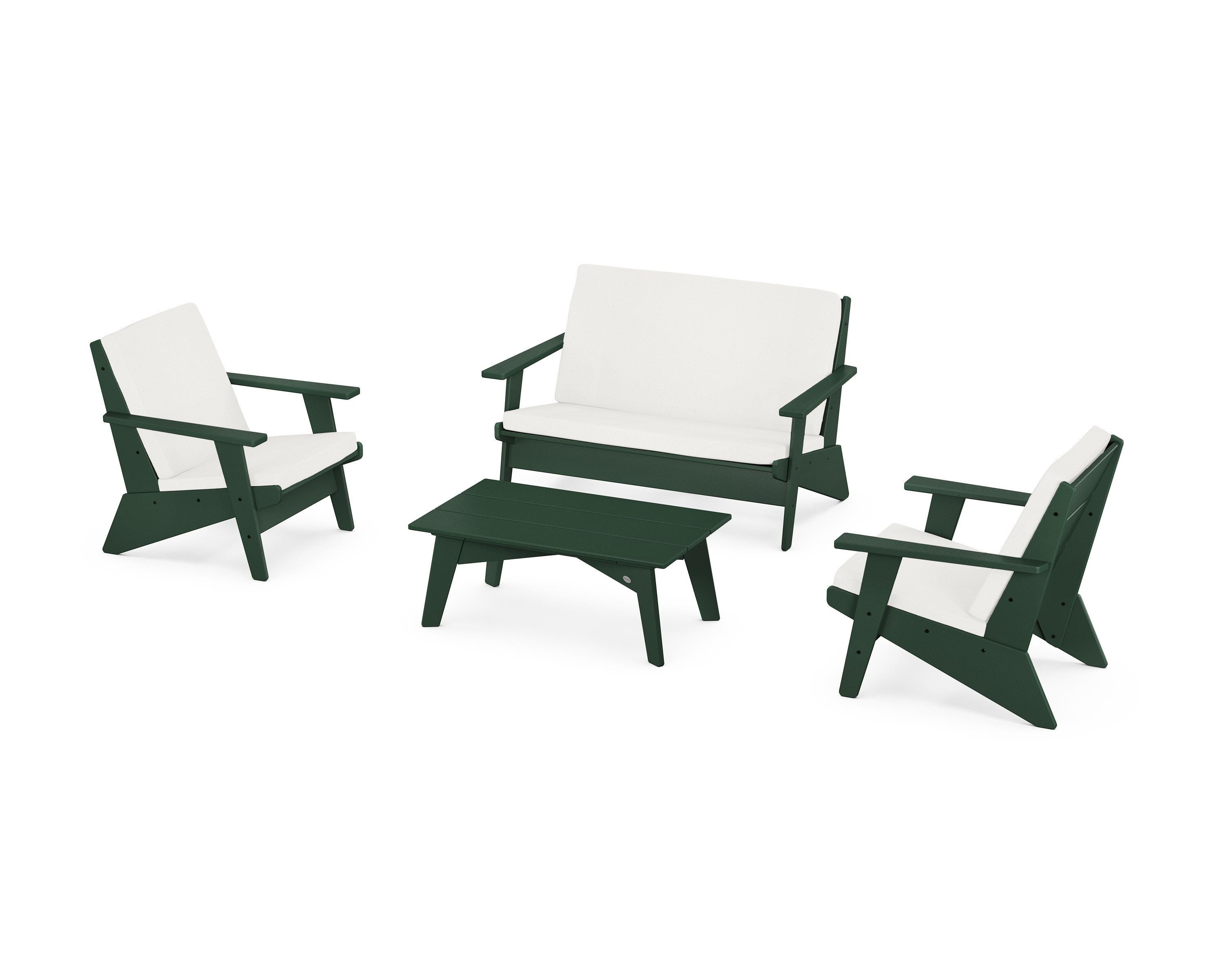 POLYWOOD Riviera Modern Lounge 4-Piece Set in Green / Natural Linen