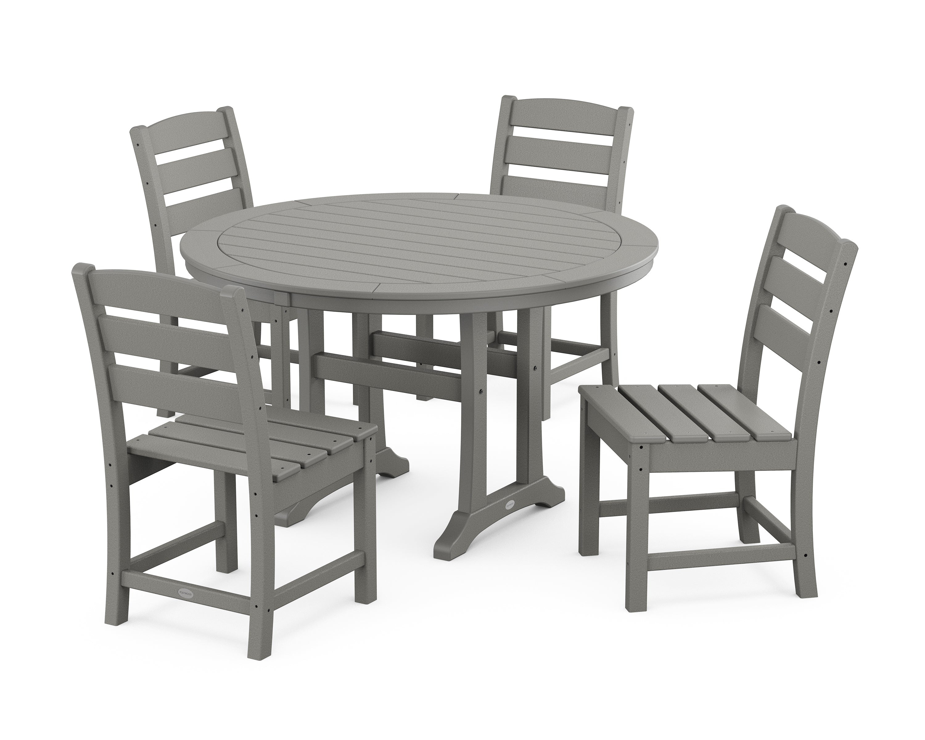 POLYWOOD® Lakeside Side Chair 5-Piece Round Dining Set With Trestle Legs in Slate Grey