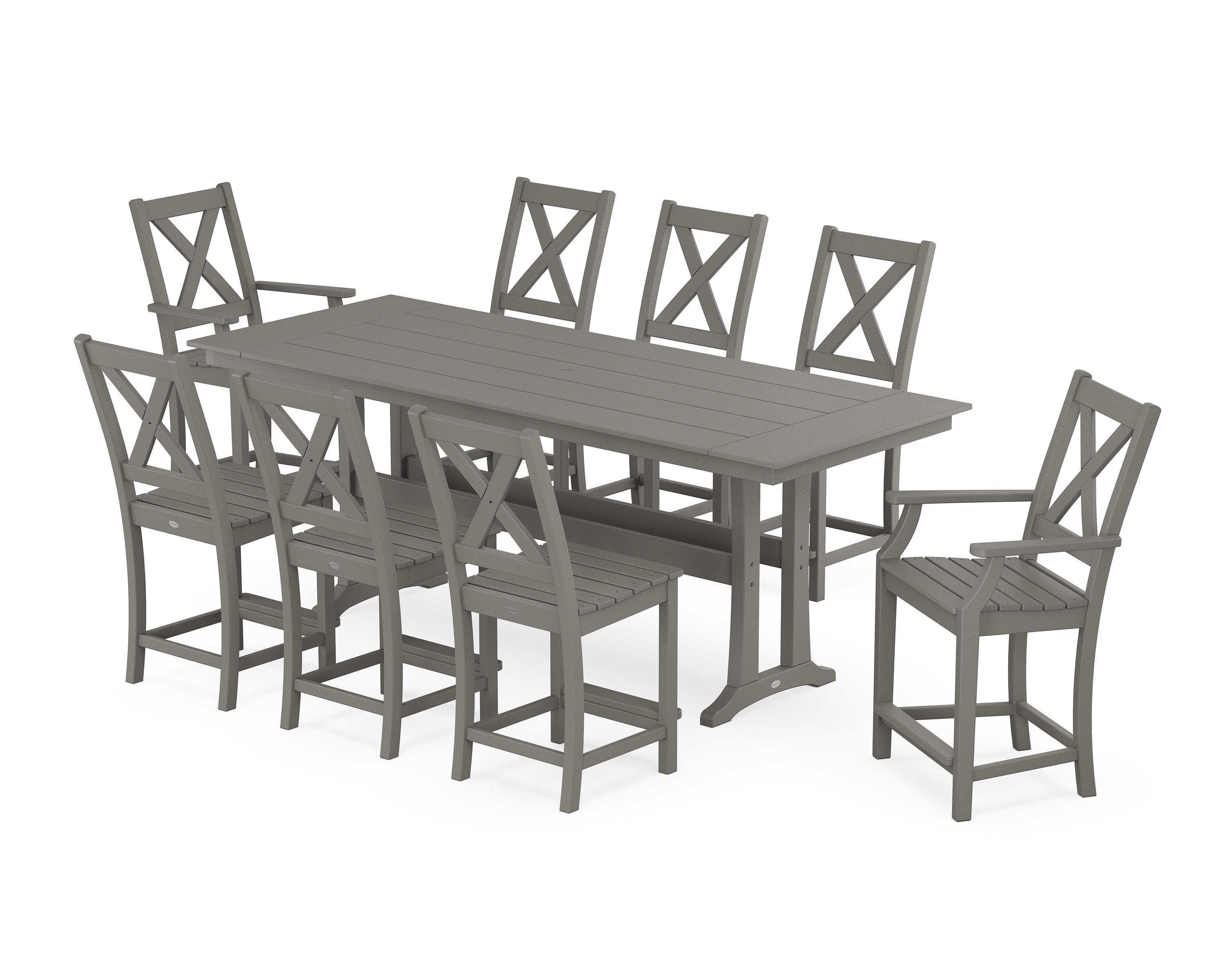 POLYWOOD Braxton 9-Piece Farmhouse Counter Set with Trestle Legs in Slate Grey