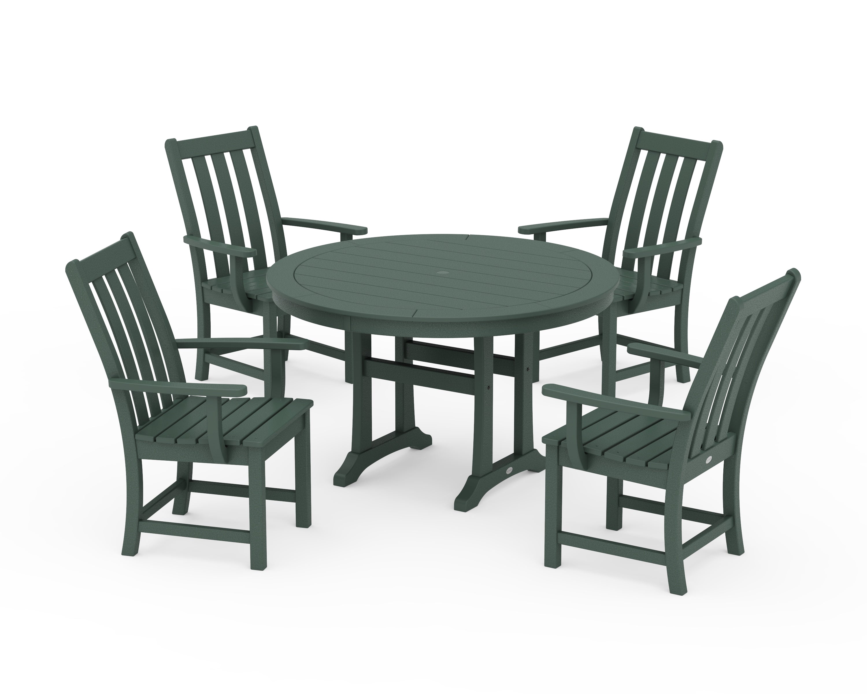 POLYWOOD Vineyard 5-Piece Round Dining Set with Trestle Legs in Green