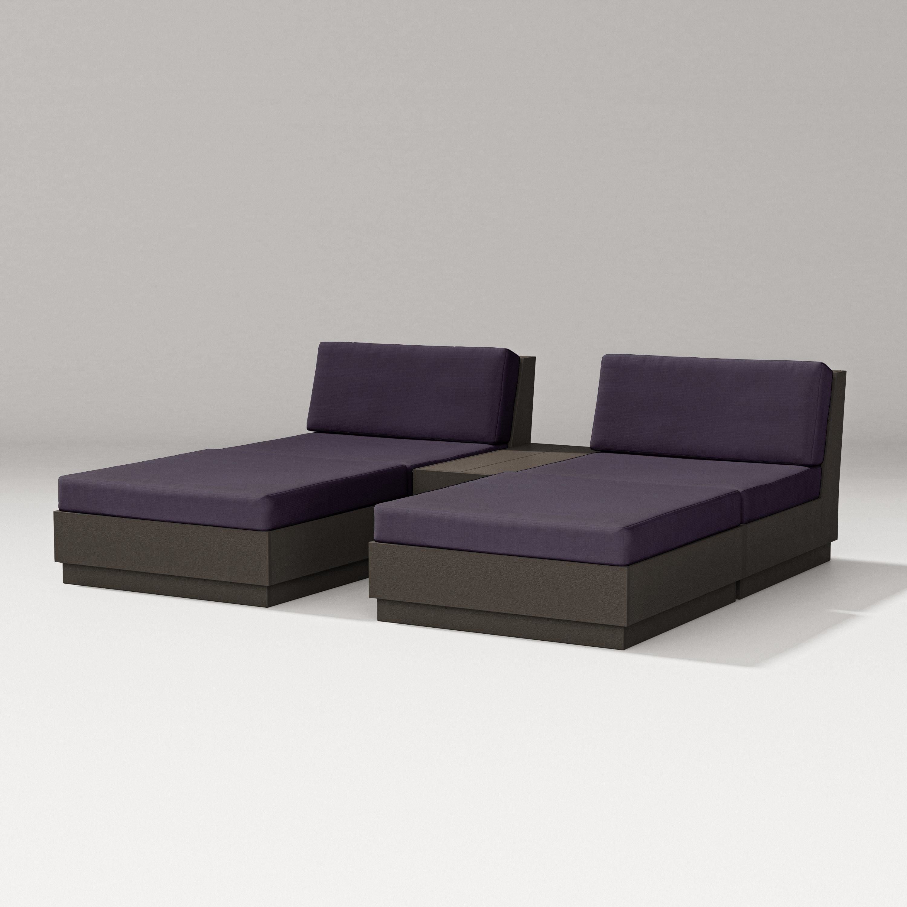 PW Designer Series Elevate Double Chaise Set in Vintage Coffee / Navy Linen
