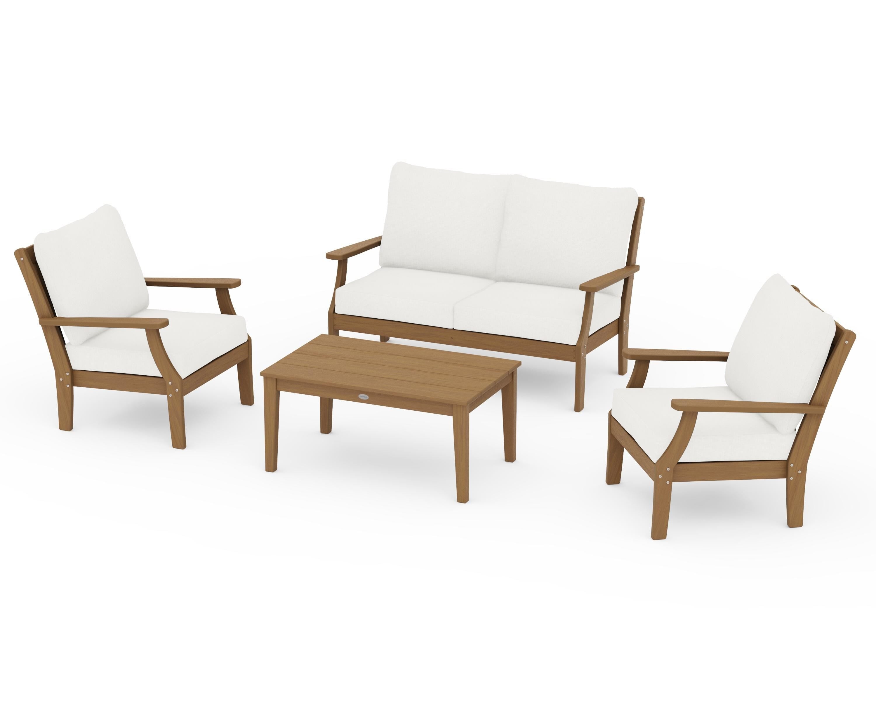 POLYWOOD Braxton 4-Piece Deep Seating Chair Set in Natural / Natural Linen