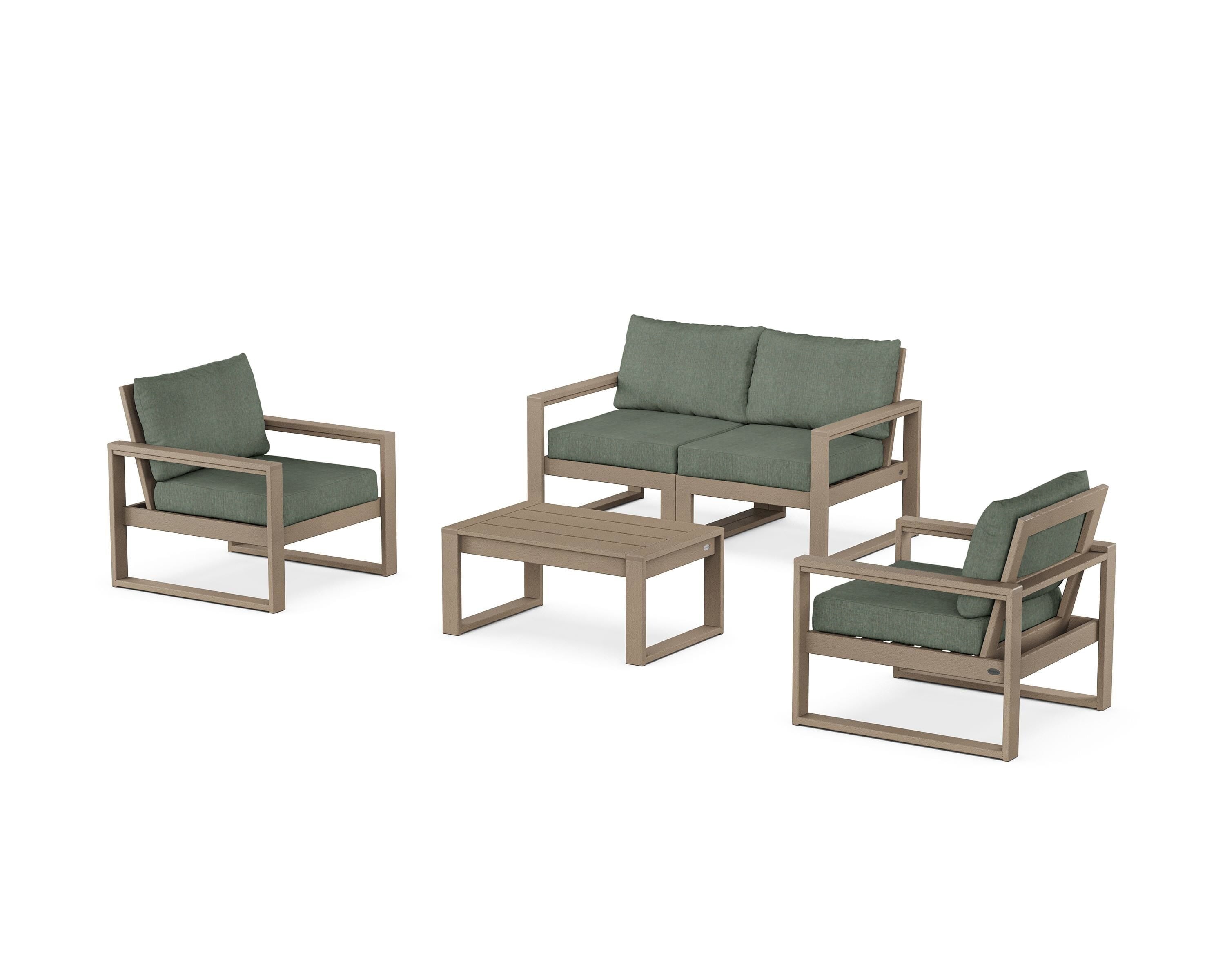 POLYWOOD EDGE Sectional 4-Piece Deep Seating Set with Loveseat in Vintage Sahara / Cast Sage