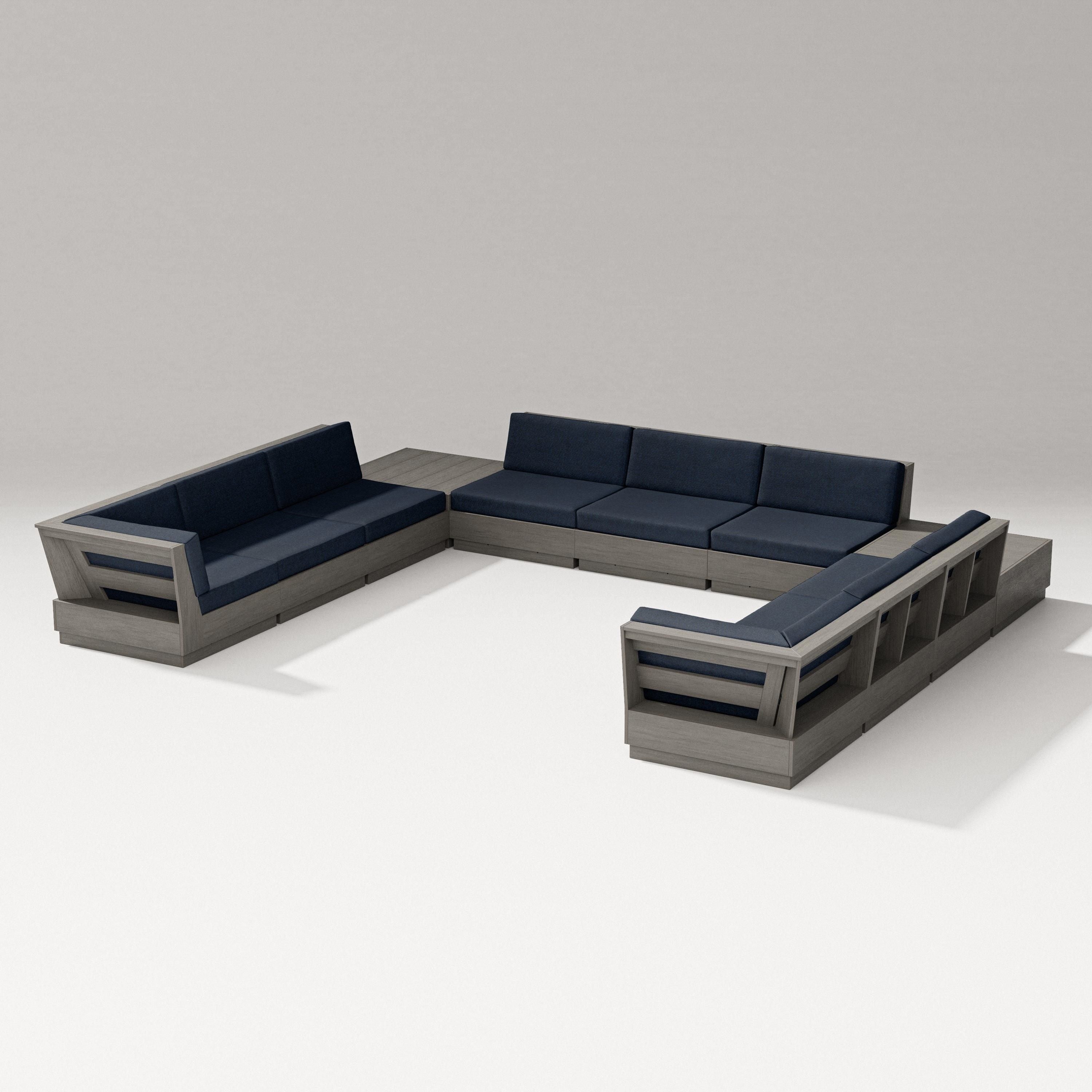 PW Designer Series Elevate 11-Piece U-Shaped Sofa Sectional in Driftwood / Marine Indigo