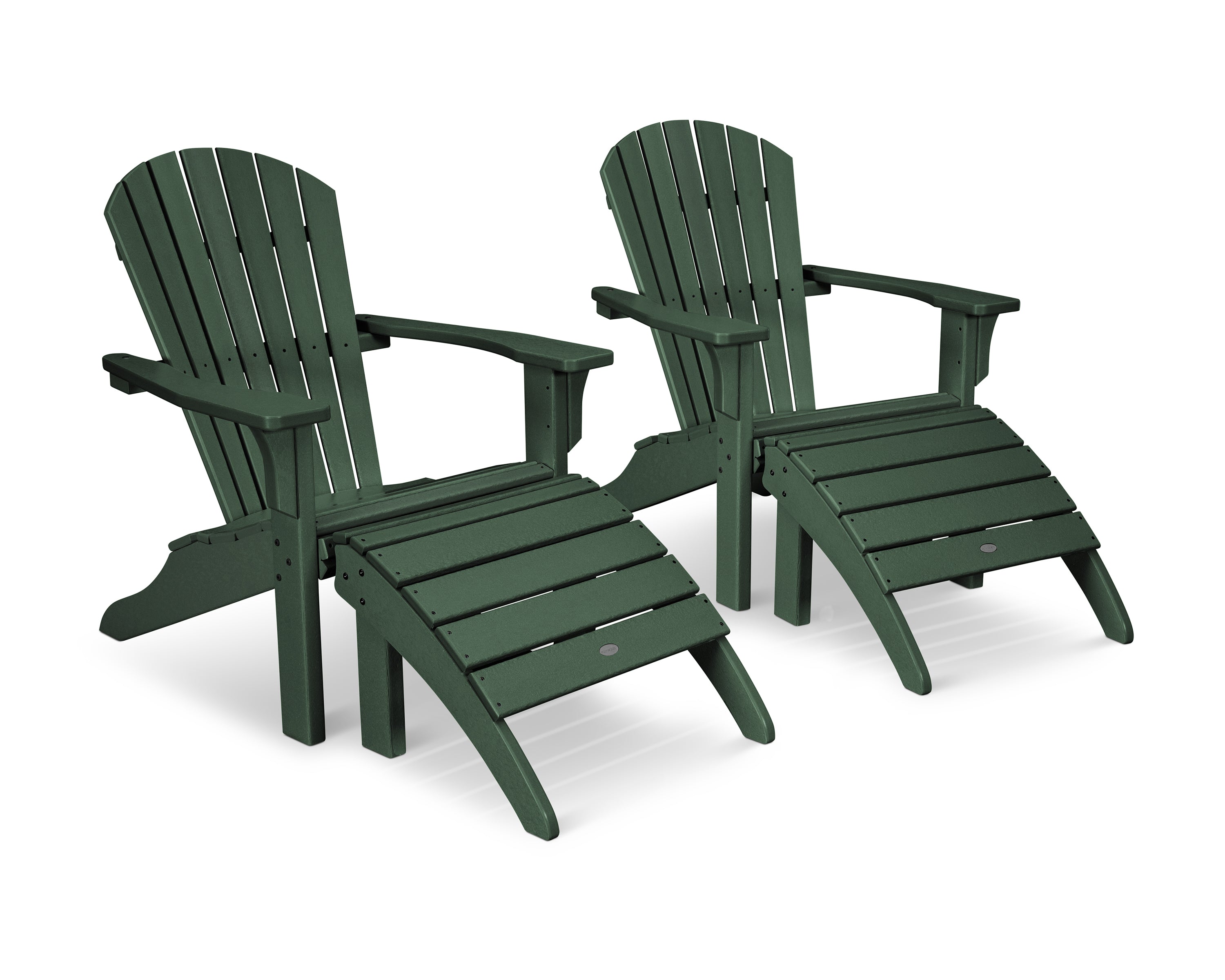 POLYWOOD® Seashell Adirondack Set with Ottomans in Green