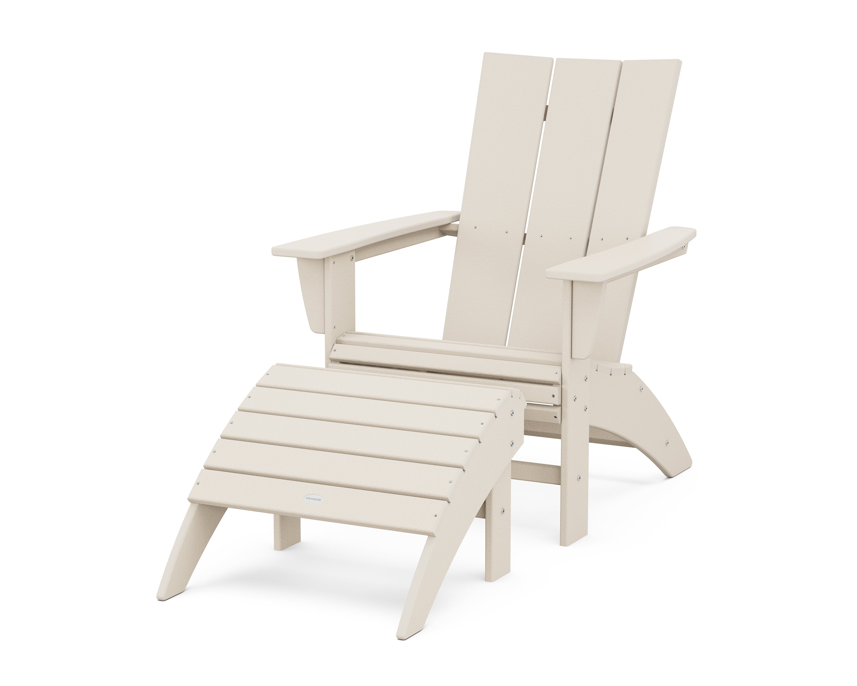 POLYWOOD® Modern Curveback Adirondack Chair 2-Piece Set with Ottoman in Sand