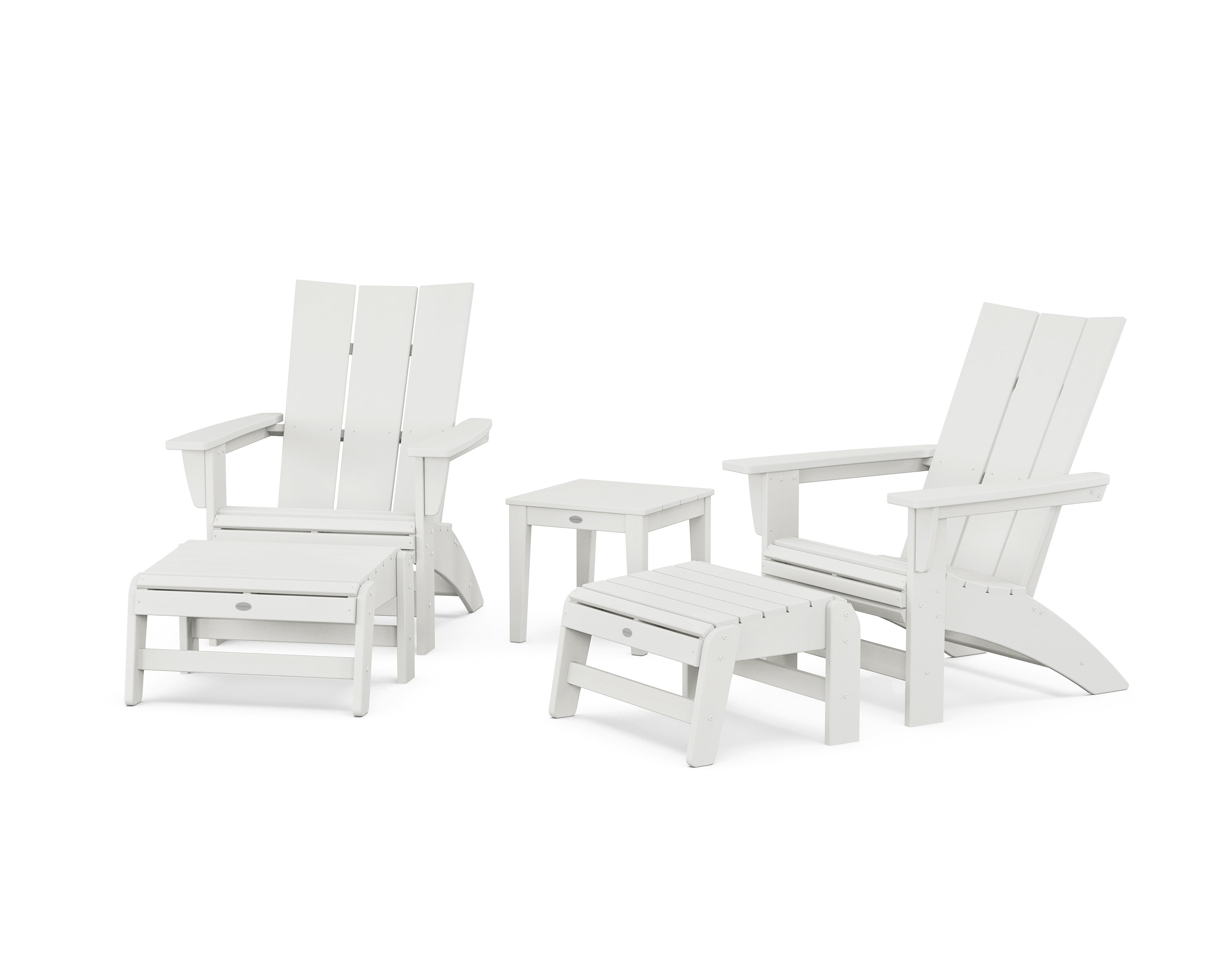 POLYWOOD 5-Piece Modern Grand Adirondack Set with Ottomans and Side Table in Vintage White