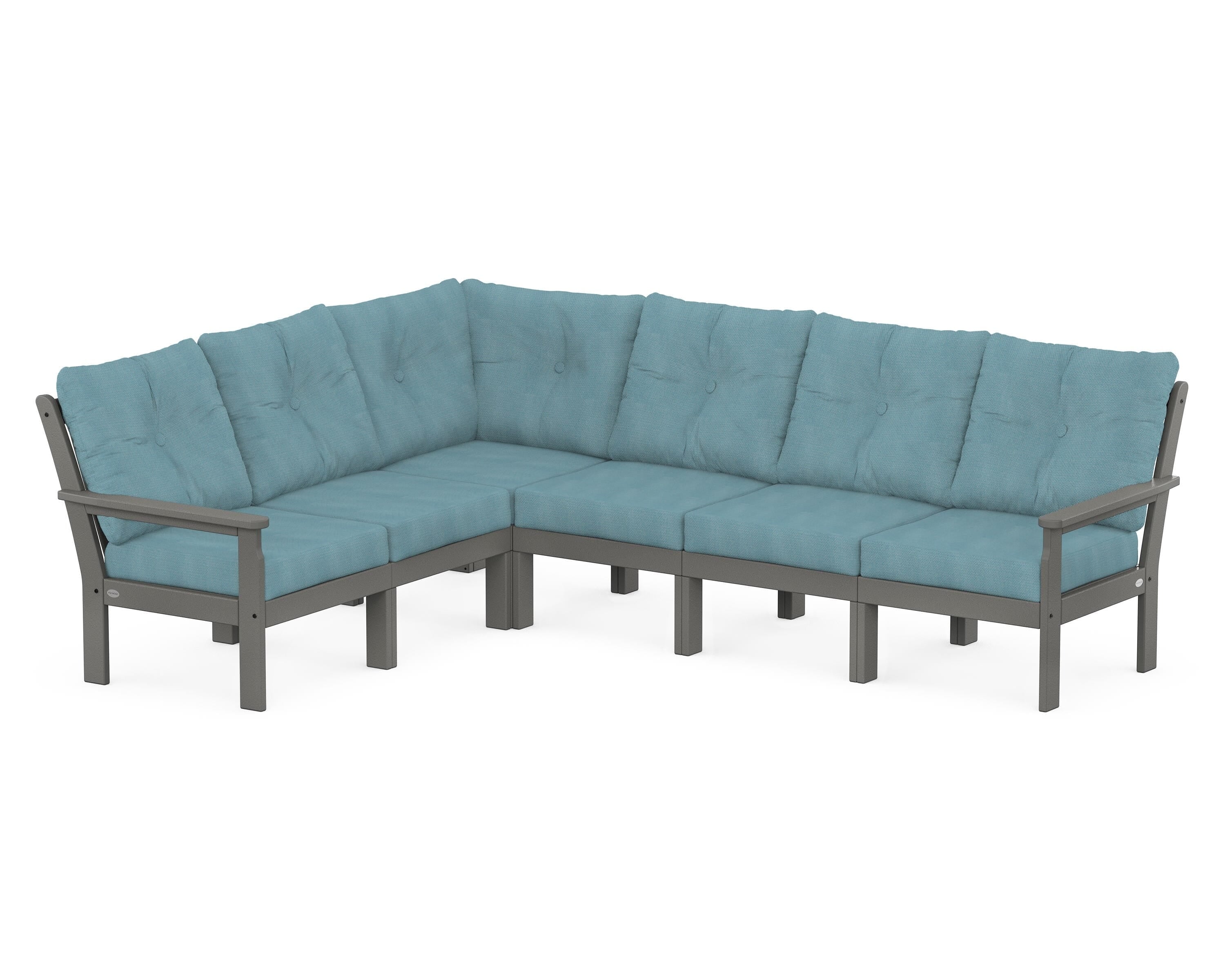 POLYWOOD Vineyard 6-Piece Sectional in Slate Grey / Lattice Sky Blue