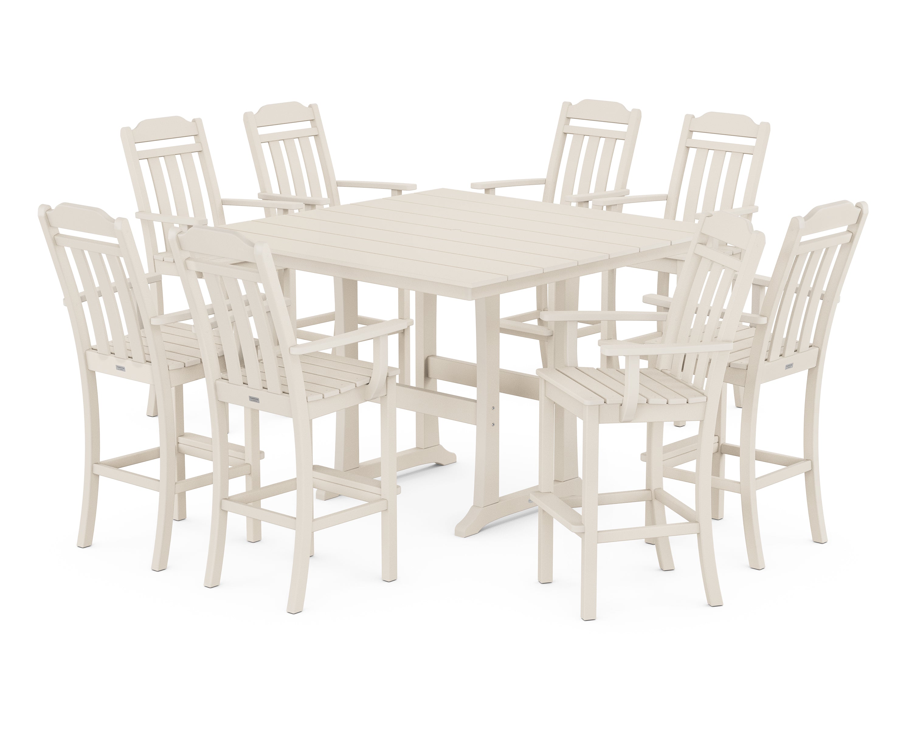 Country Living Cottage 9-Piece Farmhouse Bar Set with Trestle Legs in Sand
