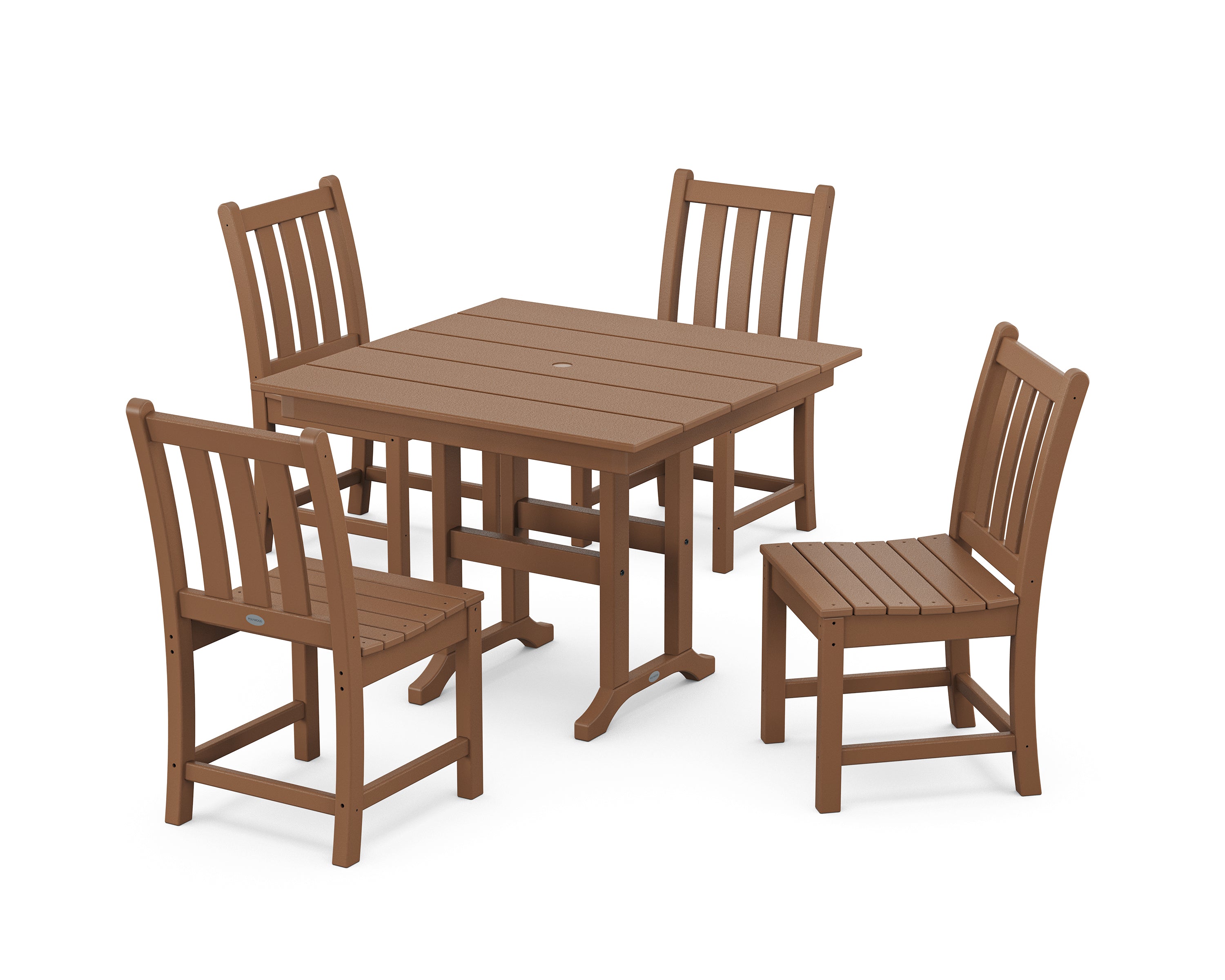 POLYWOOD Traditional Garden Side Chair 5-Piece Farmhouse Dining Set in Teak