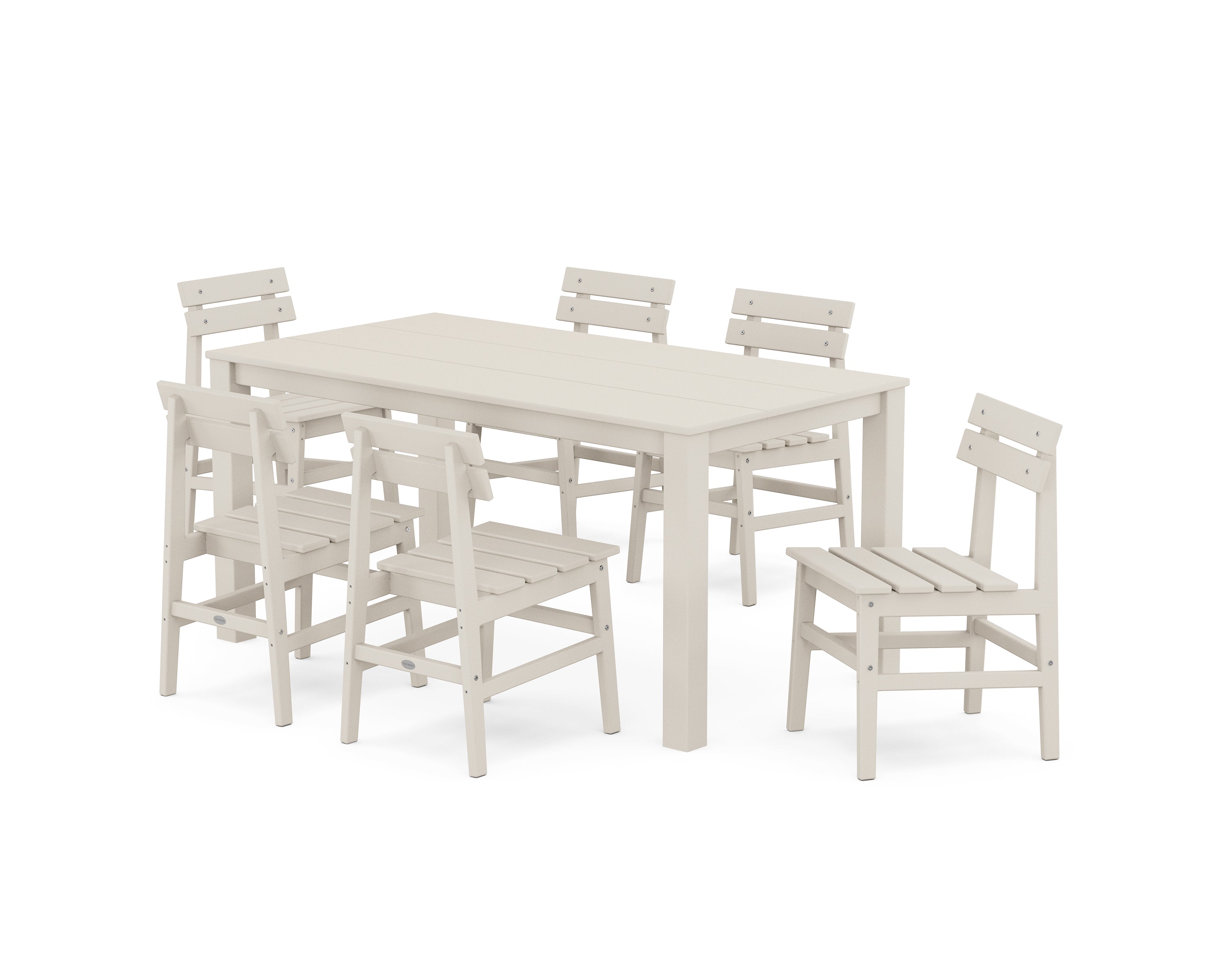POLYWOOD Modern Studio Plaza Chair 7-Piece Parsons Table Dining Set in Sand