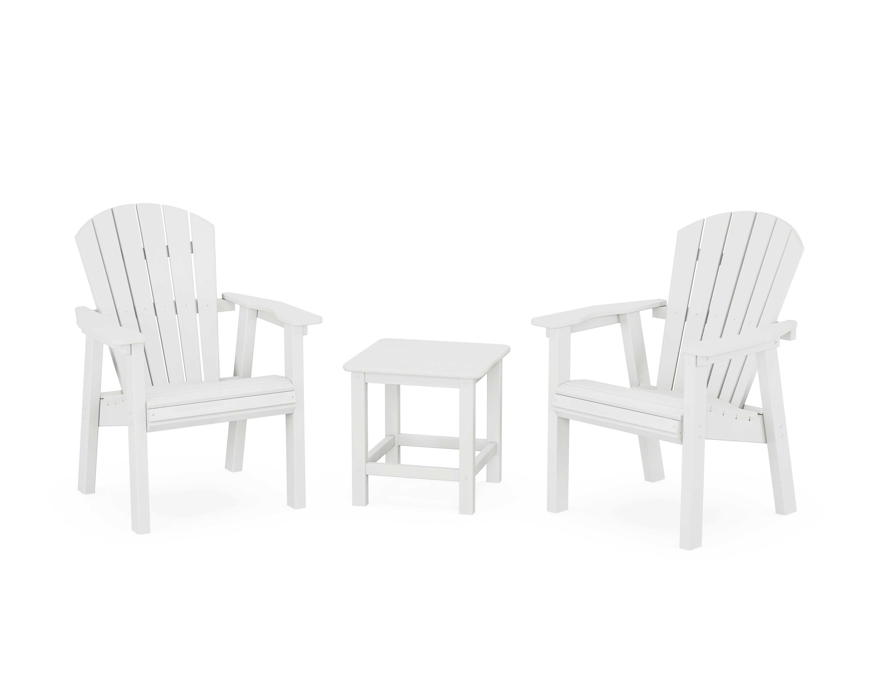 POLYWOOD Seashell 3-Piece Upright Adirondack Chair Set in White