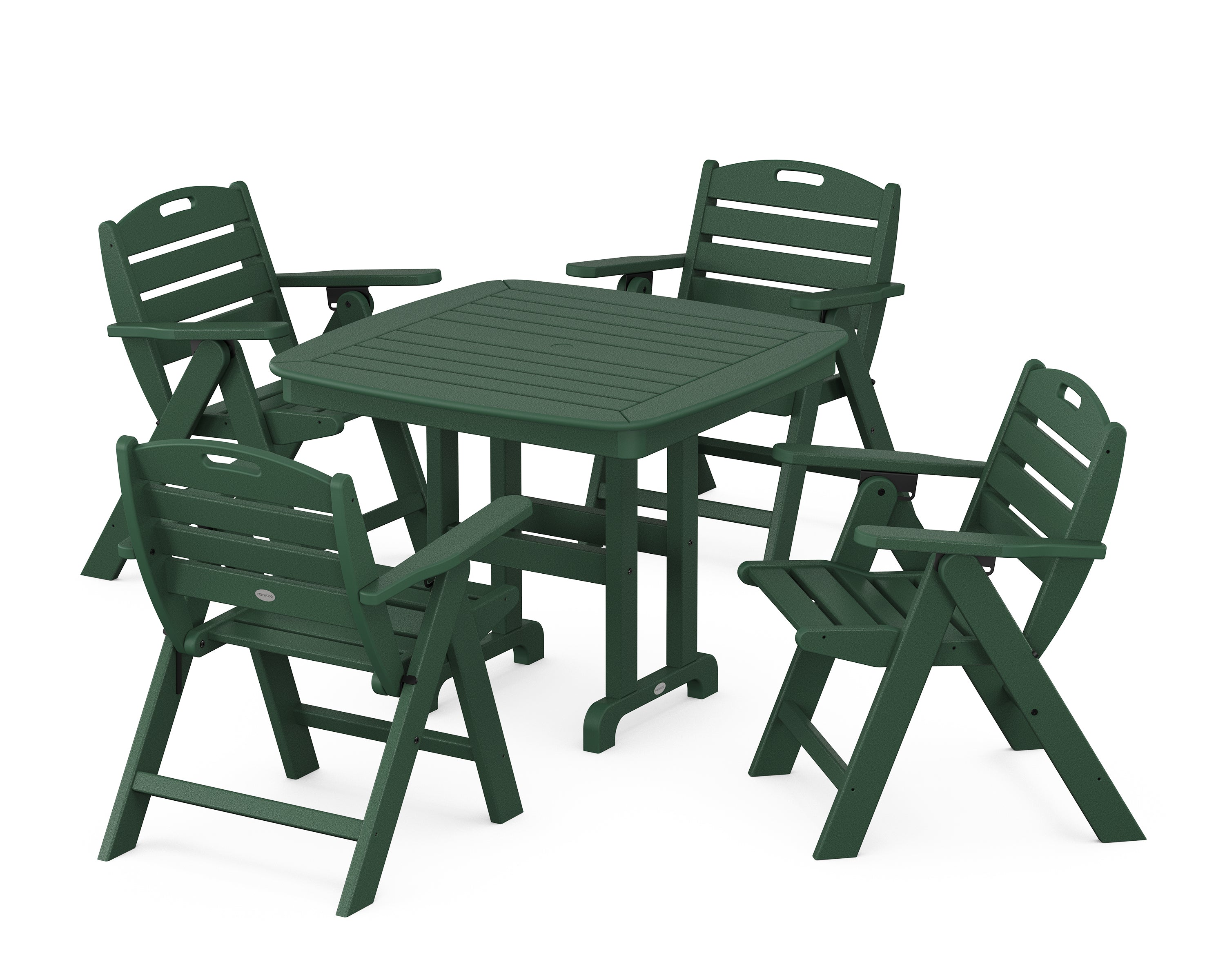 POLYWOOD® Nautical Folding Lowback Chair 5-Piece Dining Set in Green