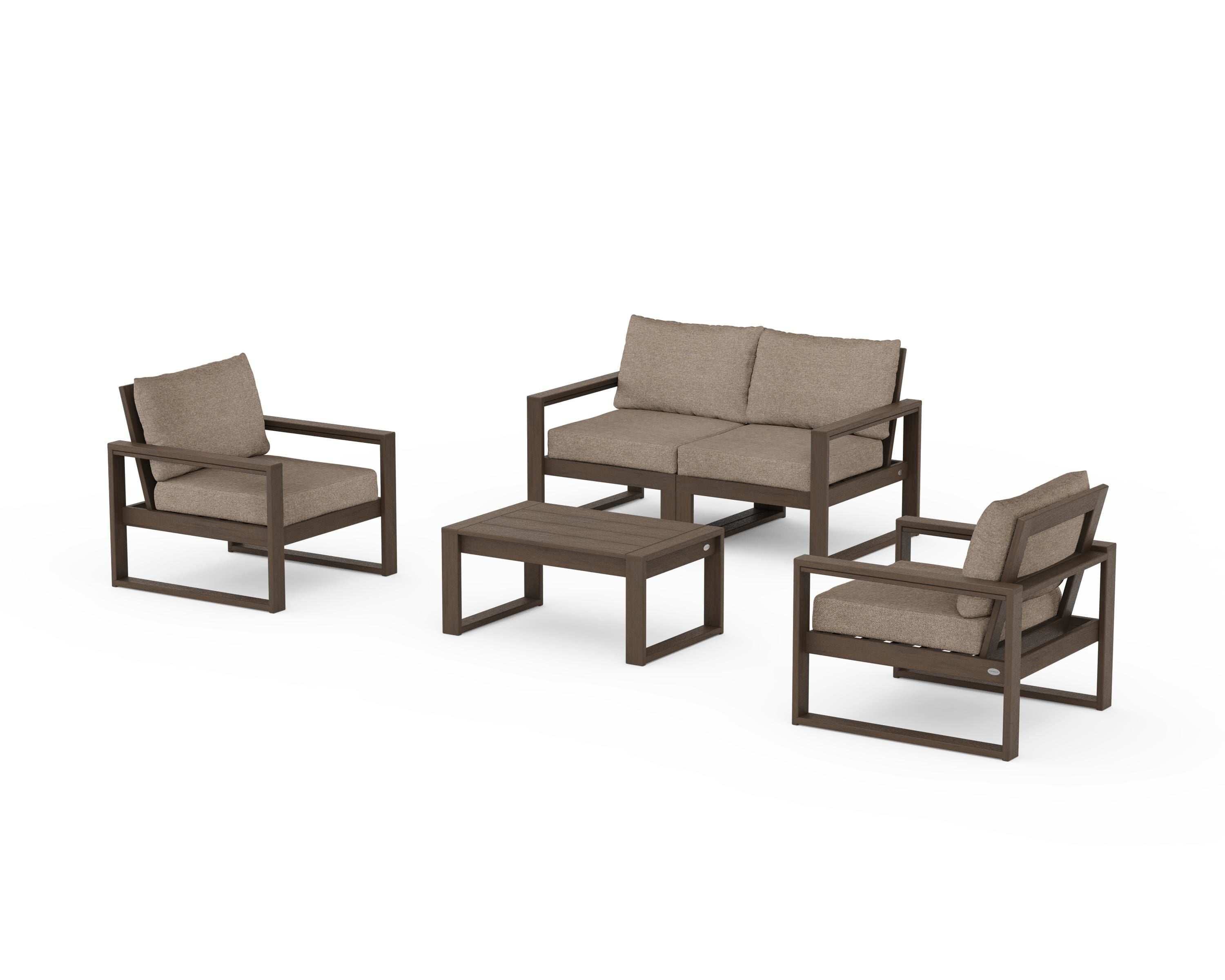 POLYWOOD EDGE Sectional 4-Piece Deep Seating Set with Loveseat in Kona / Spiced Burlap