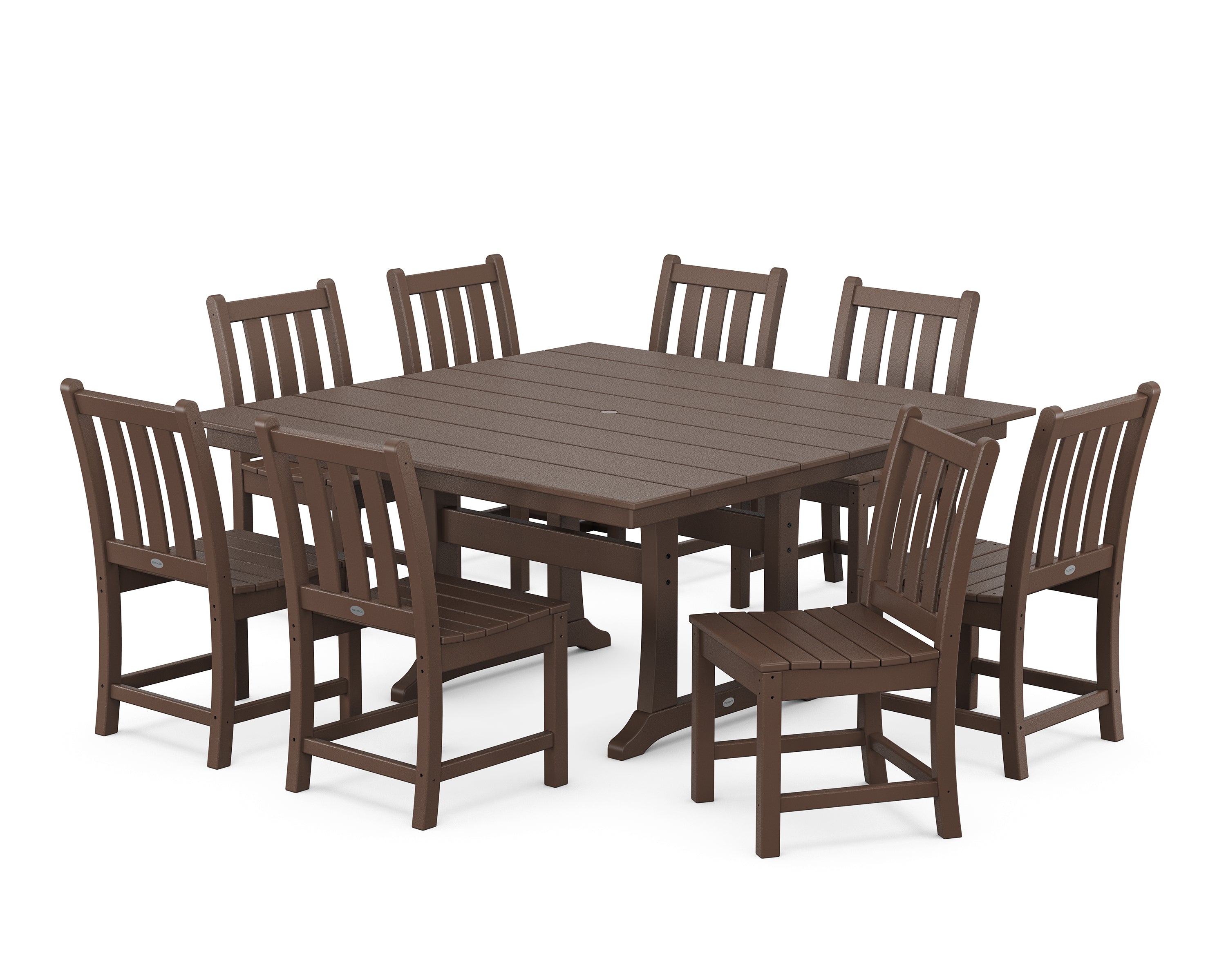 POLYWOOD Traditional Garden 9-Piece Farmhouse Trestle Dining Set in Mahogany
