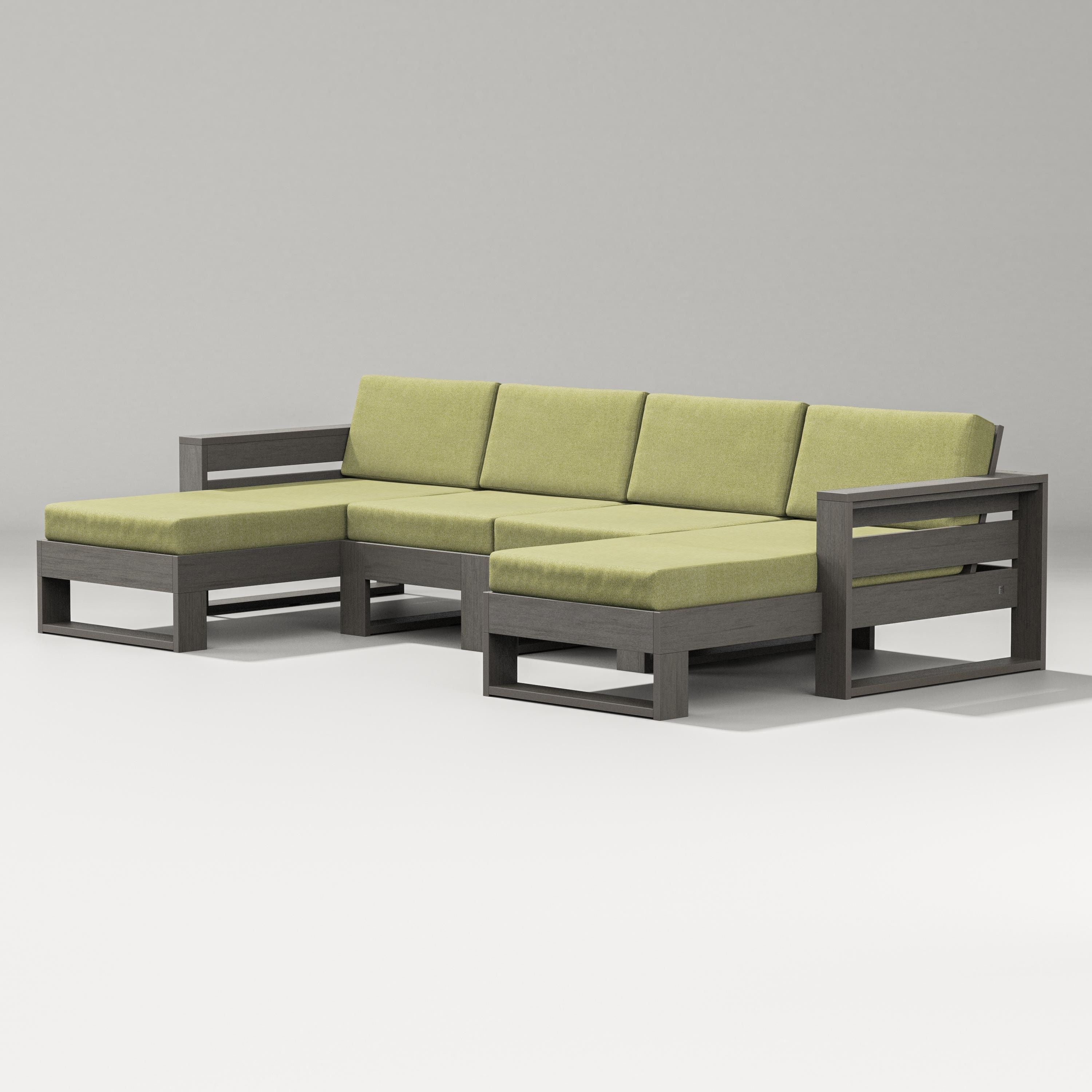PW Designer Series Latitude Double Chaise Sectional in Driftwood / Chartreuse Boucle
