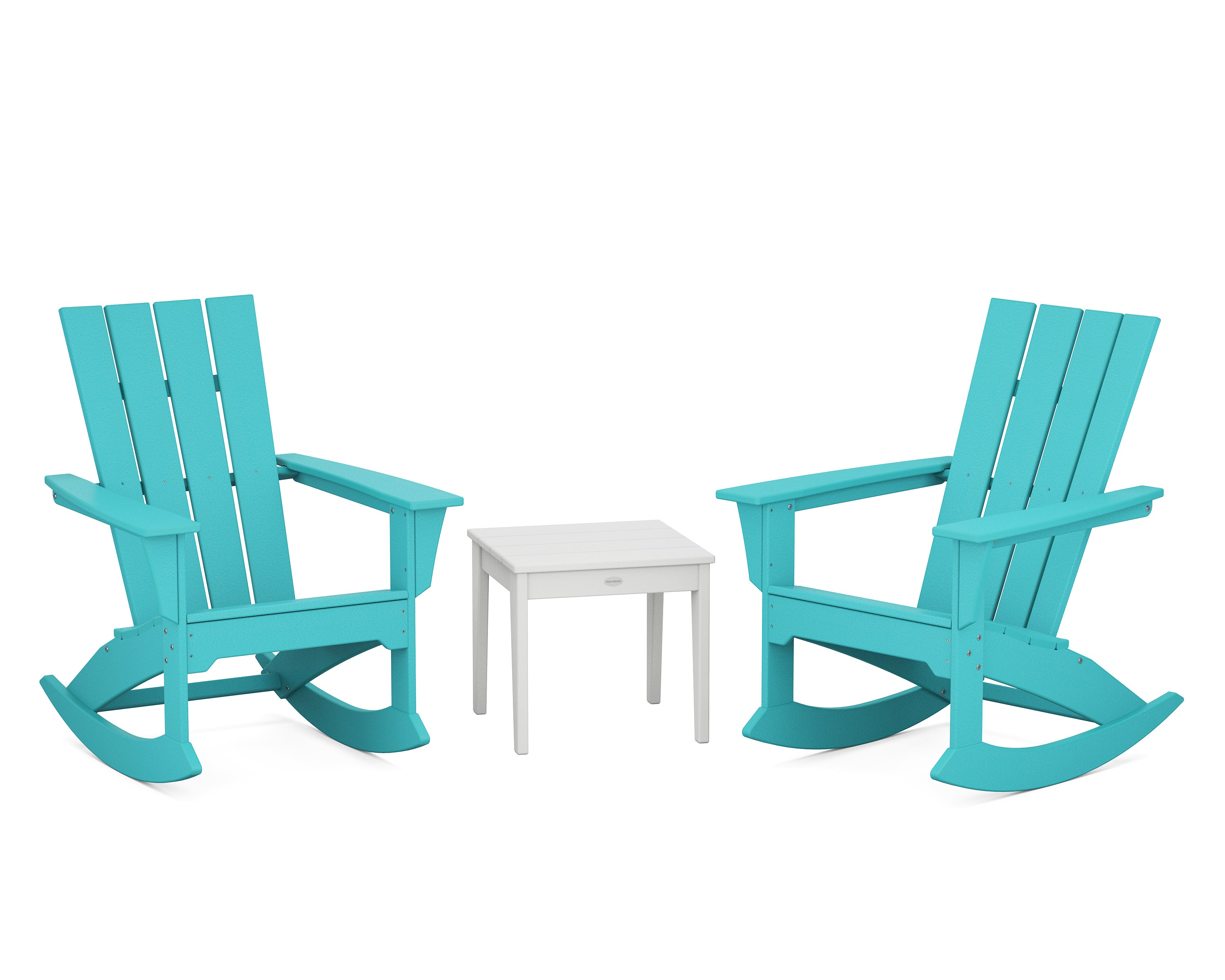 POLYWOOD® Quattro 3-Piece Rocker Set in Aruba / White