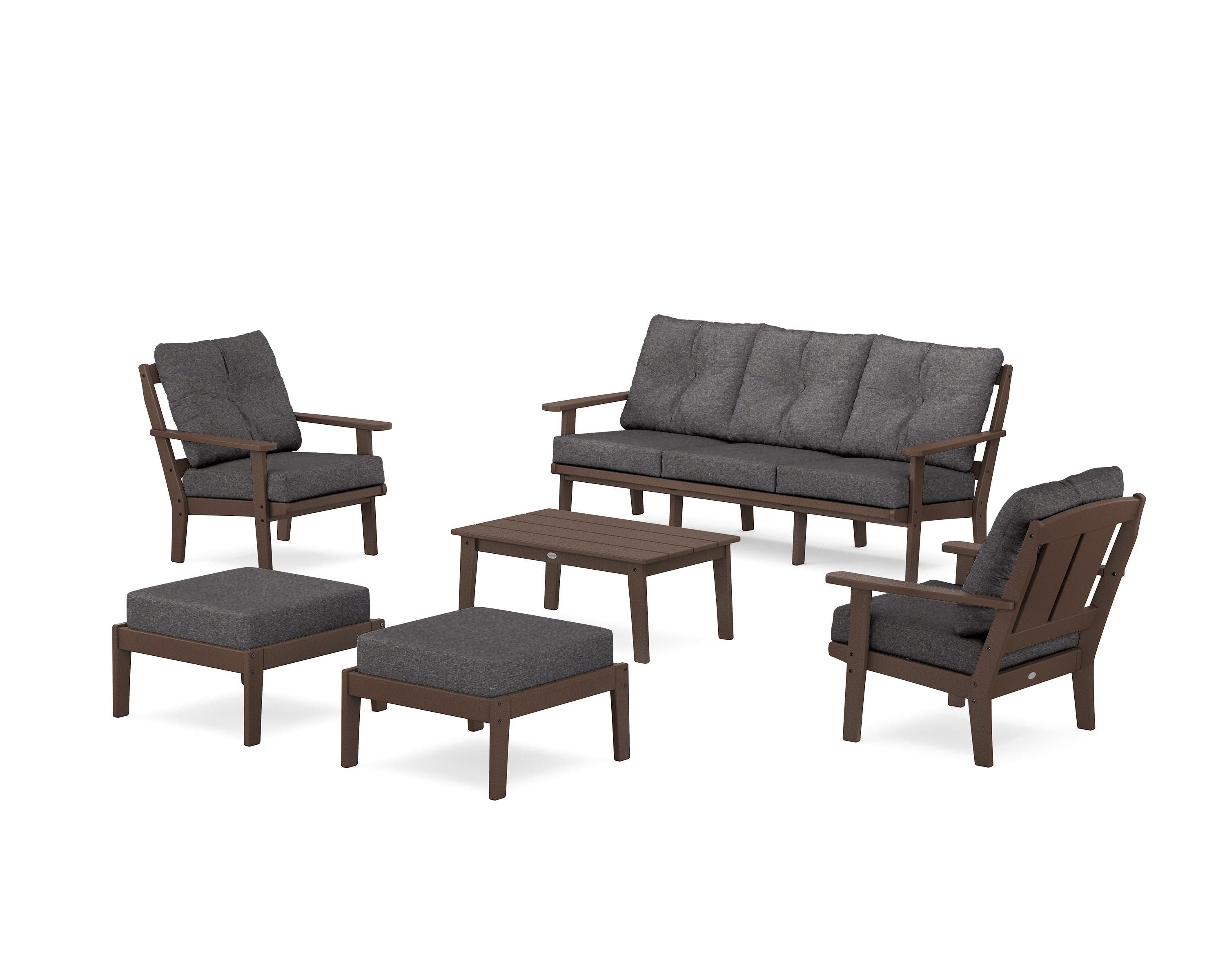 POLYWOOD Mission 6-Piece Lounge Sofa Set in Mahogany / Ash Charcoal