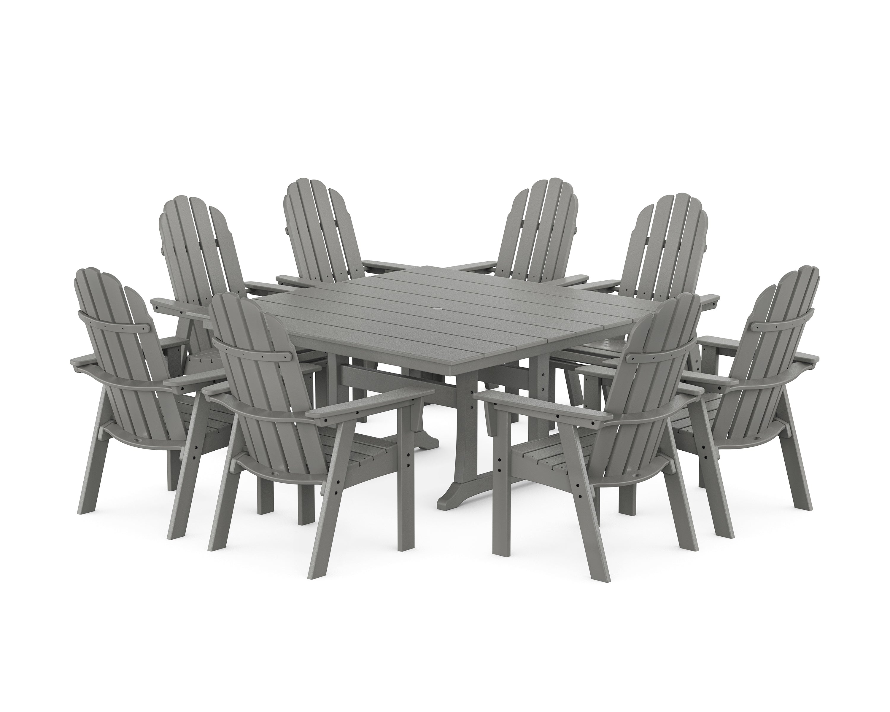 POLYWOOD Vineyard Curveback Adirondack 9-Piece Square Farmhouse Dining Set with Trestle Legs in Slate Grey