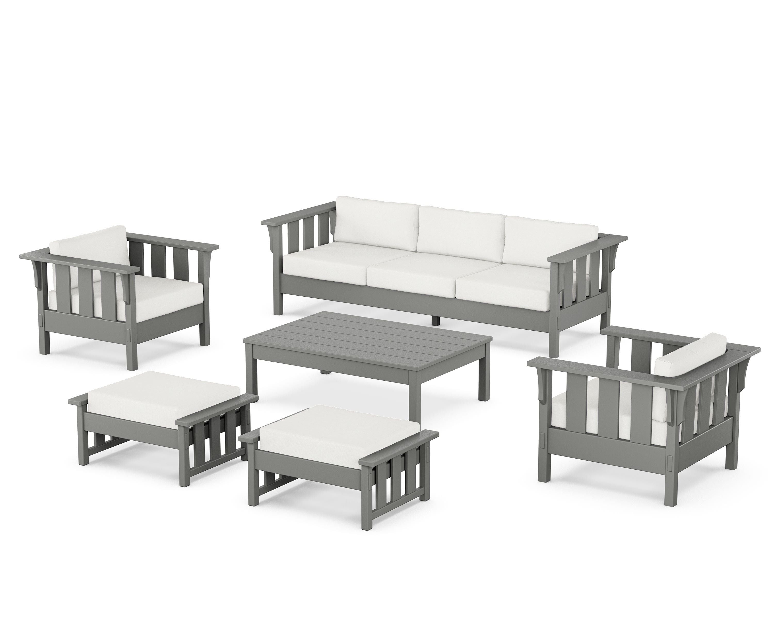 Martha Stewart by POLYWOOD Acadia 6-Piece Lounge Sofa Set in Slate Grey / Natural Linen