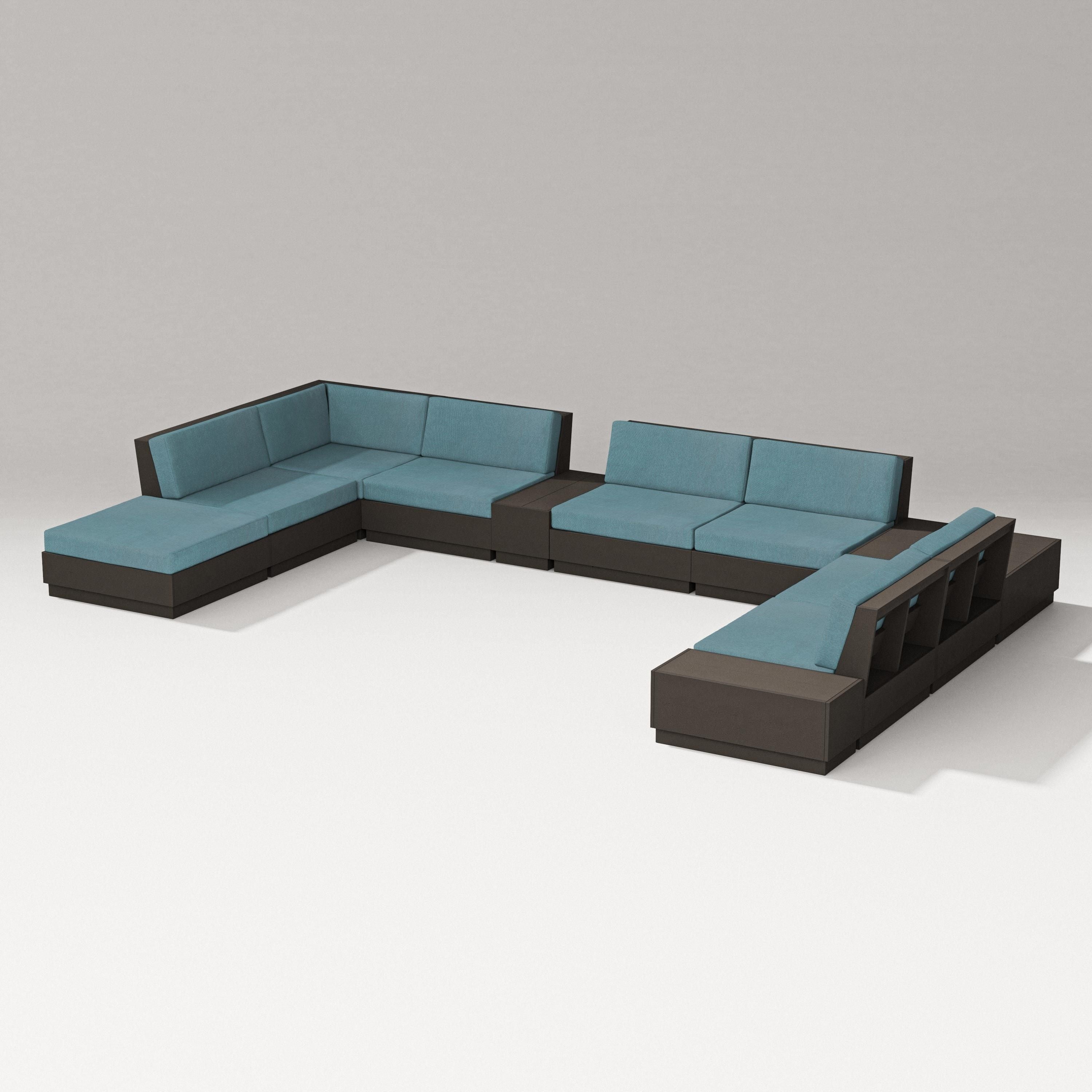 PW Designer Series Elevate 11-Piece Conversation Sectional Set in Vintage Coffee / Ocean Teal