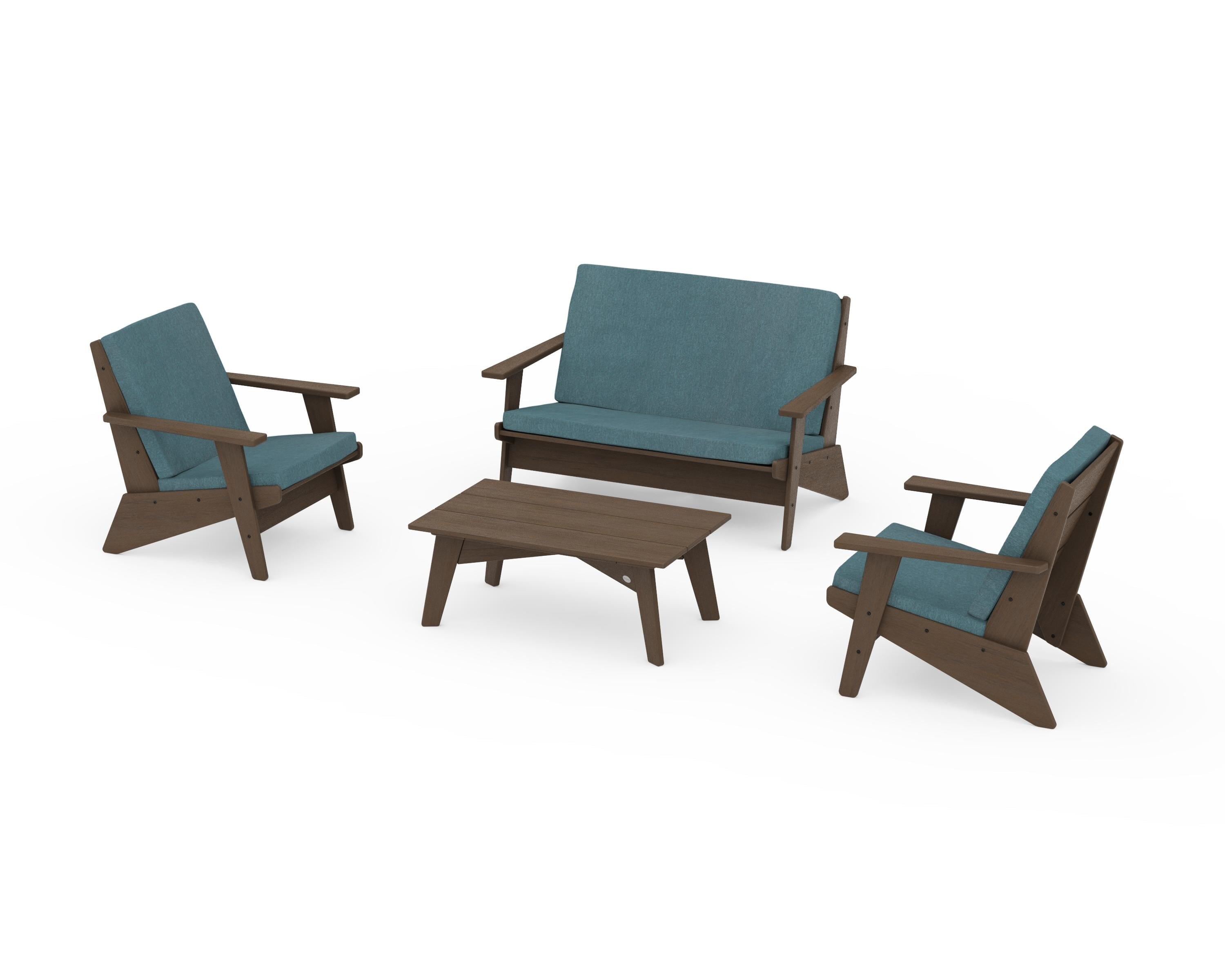 POLYWOOD Riviera Modern Lounge 4-Piece Set in Kona / Ocean Teal