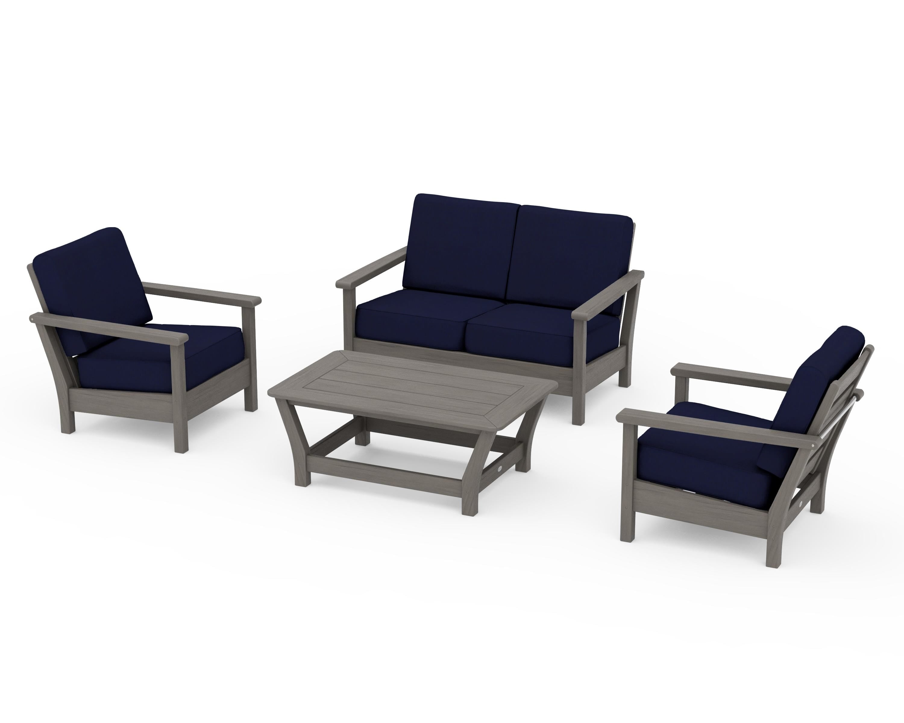POLYWOOD Harbour 4-Piece Deep Seating Set in Driftwood / Navy