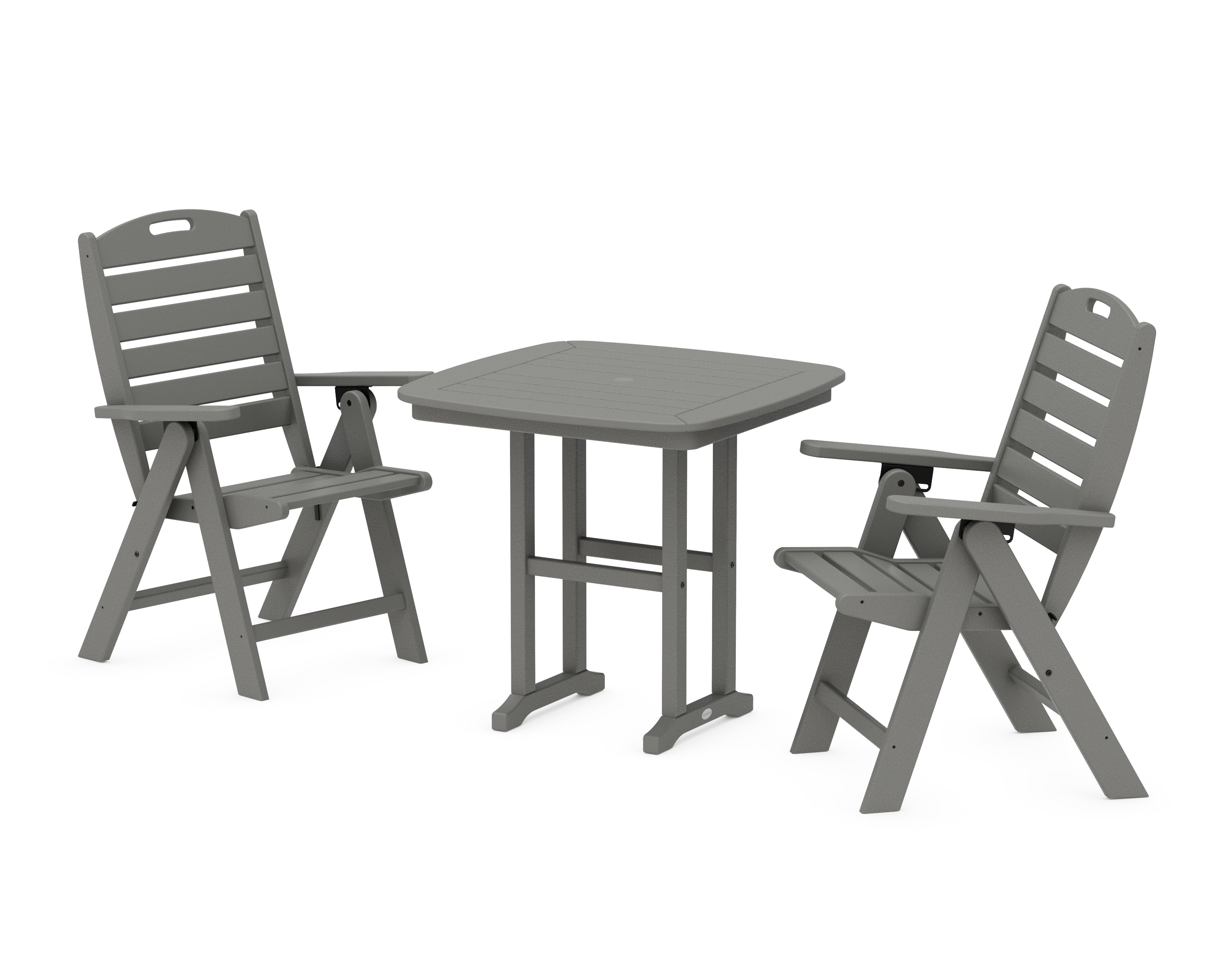 POLYWOOD Nautical Folding Highback Chair 3-Piece Dining Set in Slate Grey