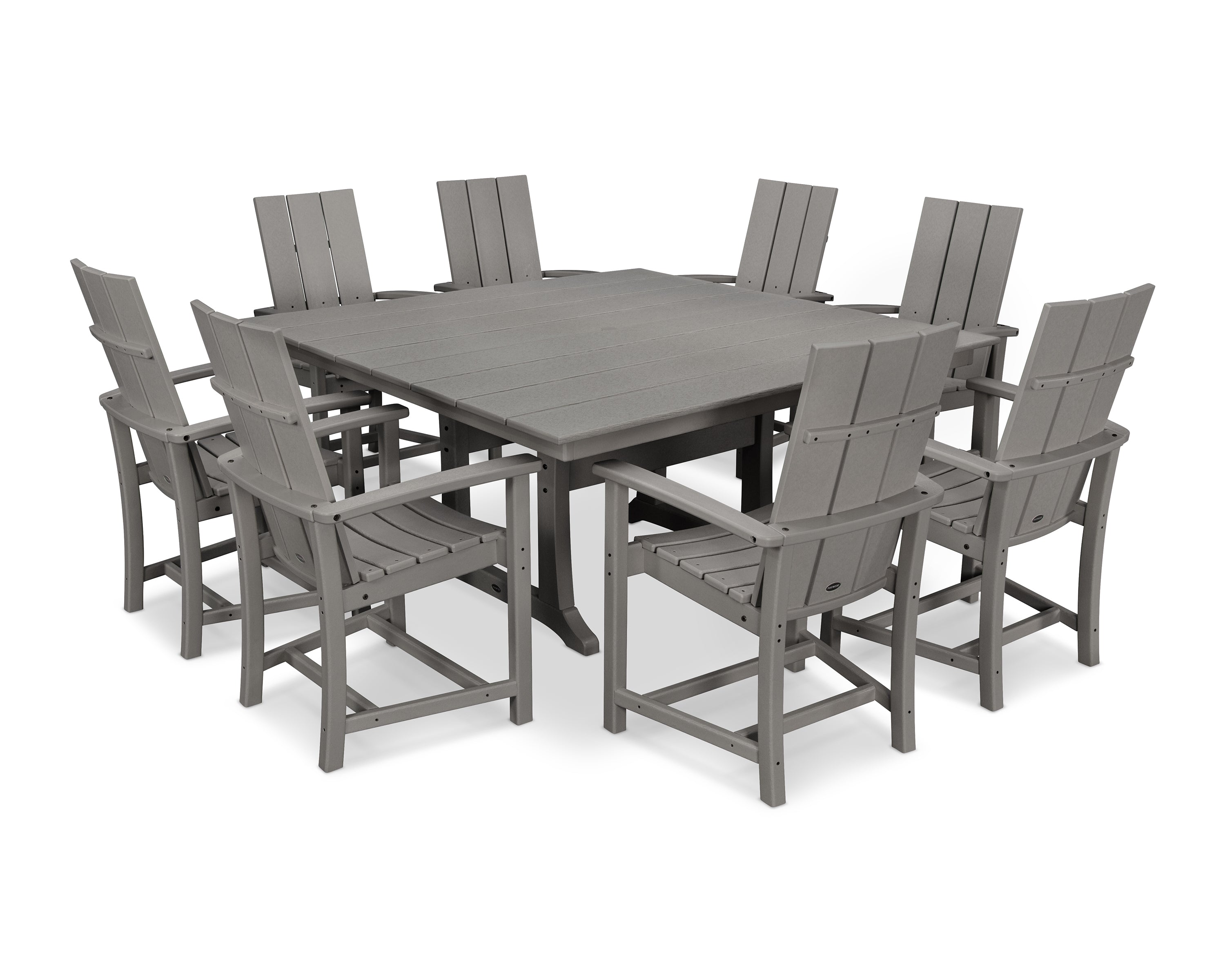 POLYWOOD® Modern Adirondack 9-Piece Farmhouse Trestle Dining Set in Slate Grey