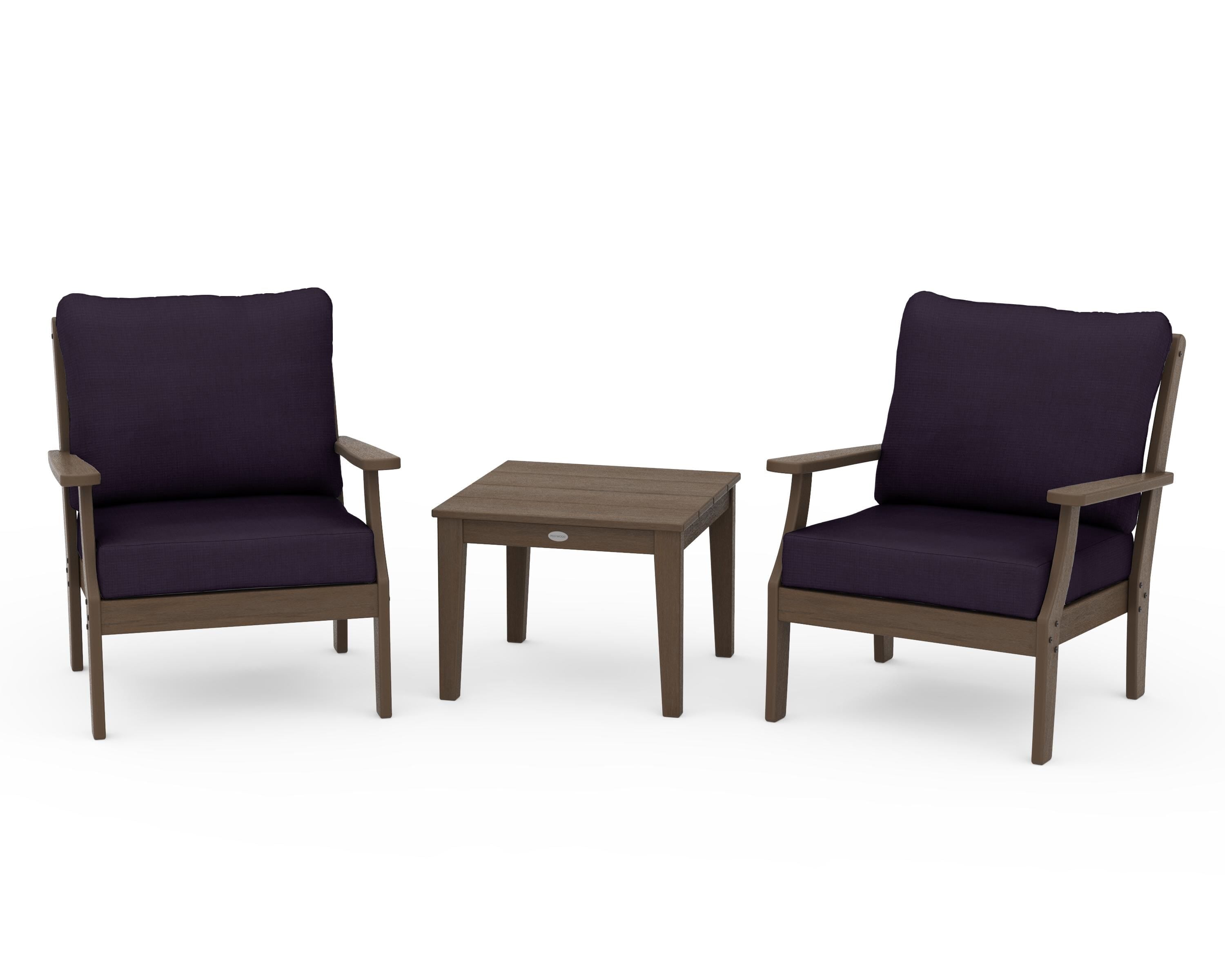 POLYWOOD Braxton 3-Piece Deep Seating Set in Kona / Navy Linen