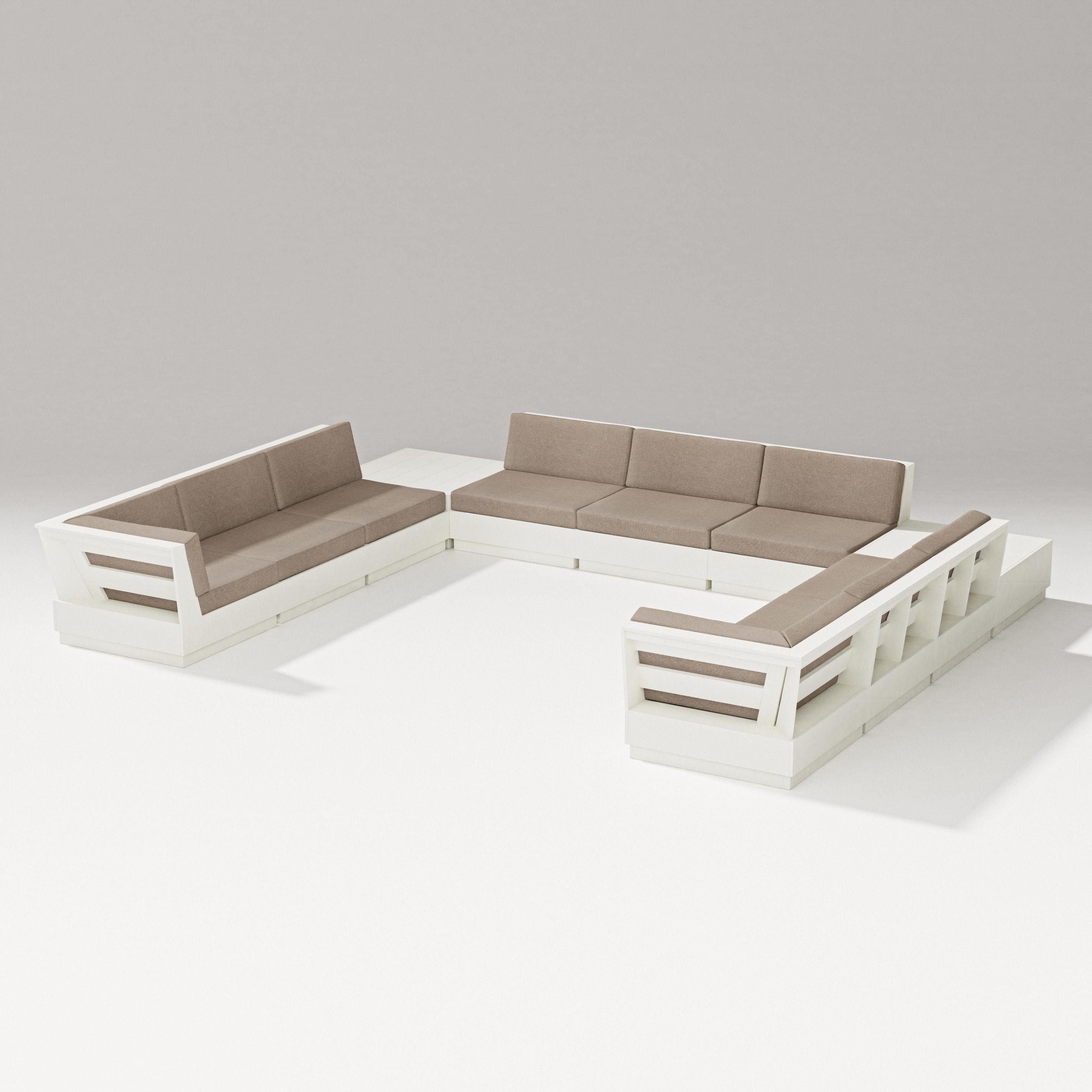 PW Designer Series Elevate 11-Piece U-Shaped Sofa Sectional in Vintage White / Spiced Burlap