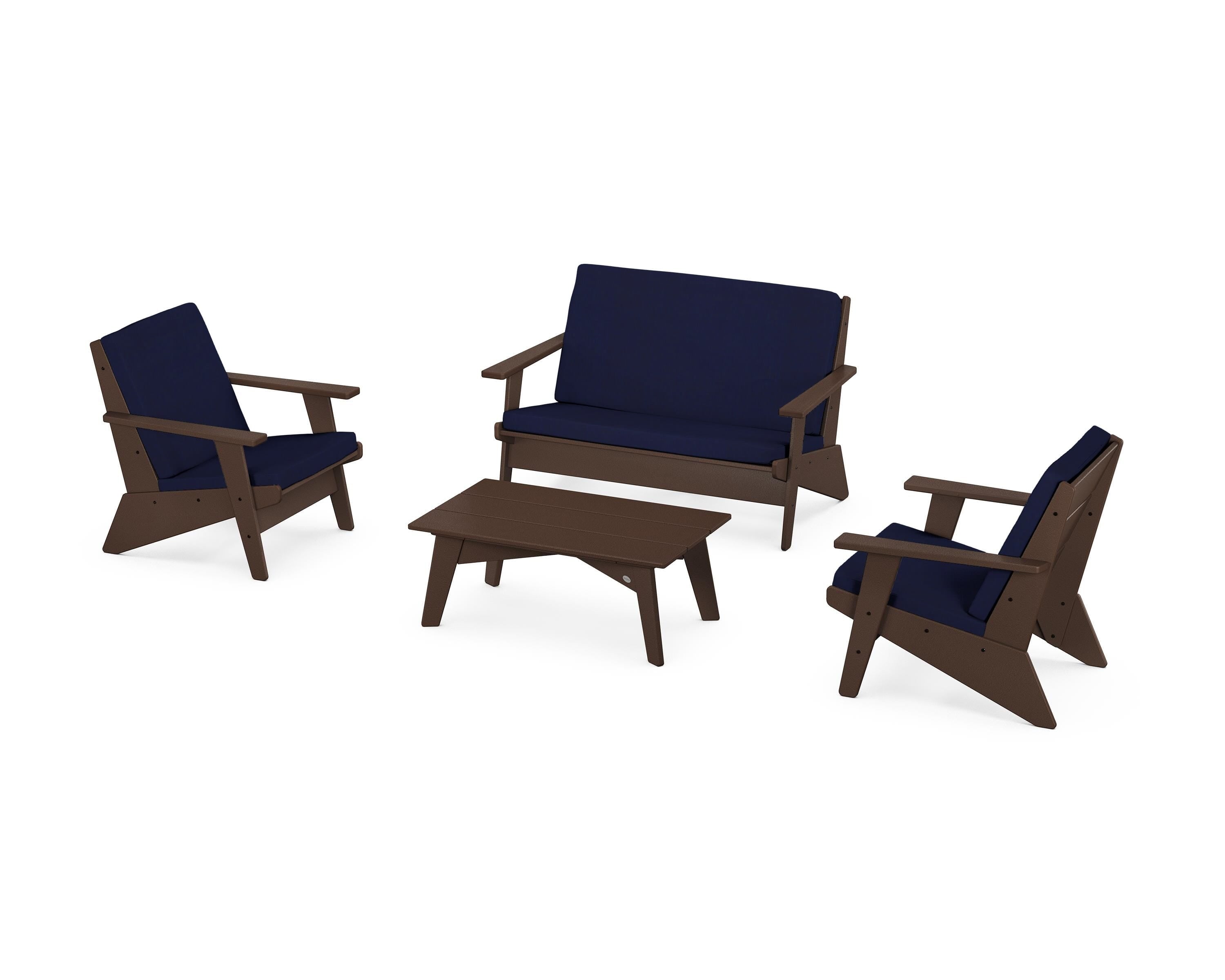 POLYWOOD Riviera Modern Lounge 4-Piece Set in Mahogany / Navy