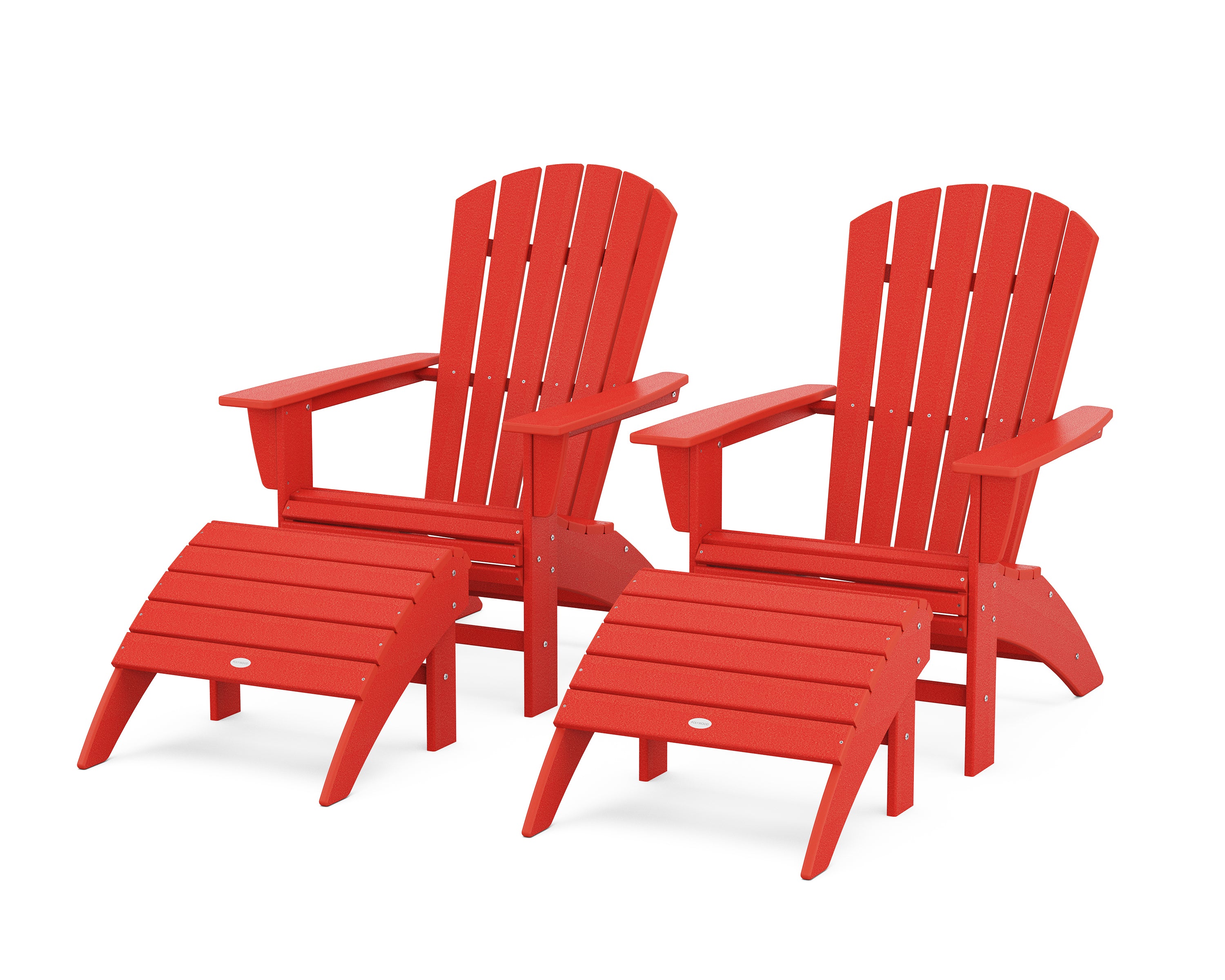 POLYWOOD® Nautical Curveback Adirondack Chair 4-Piece Set with Ottomans in Sunset Red