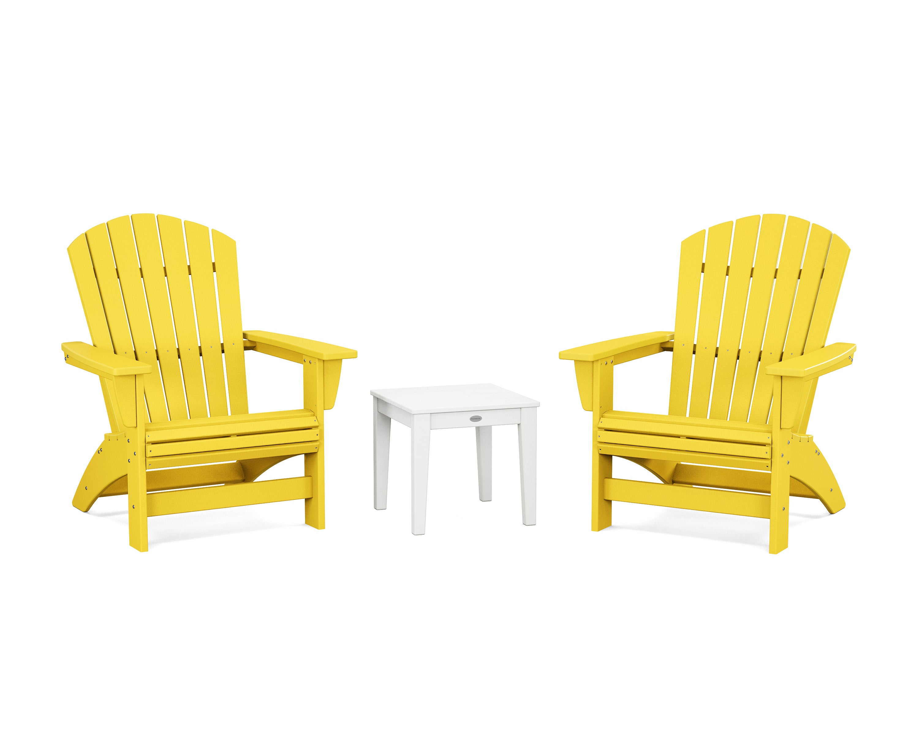 POLYWOOD 3-Piece Nautical Grand Adirondack Set in Lemon / White