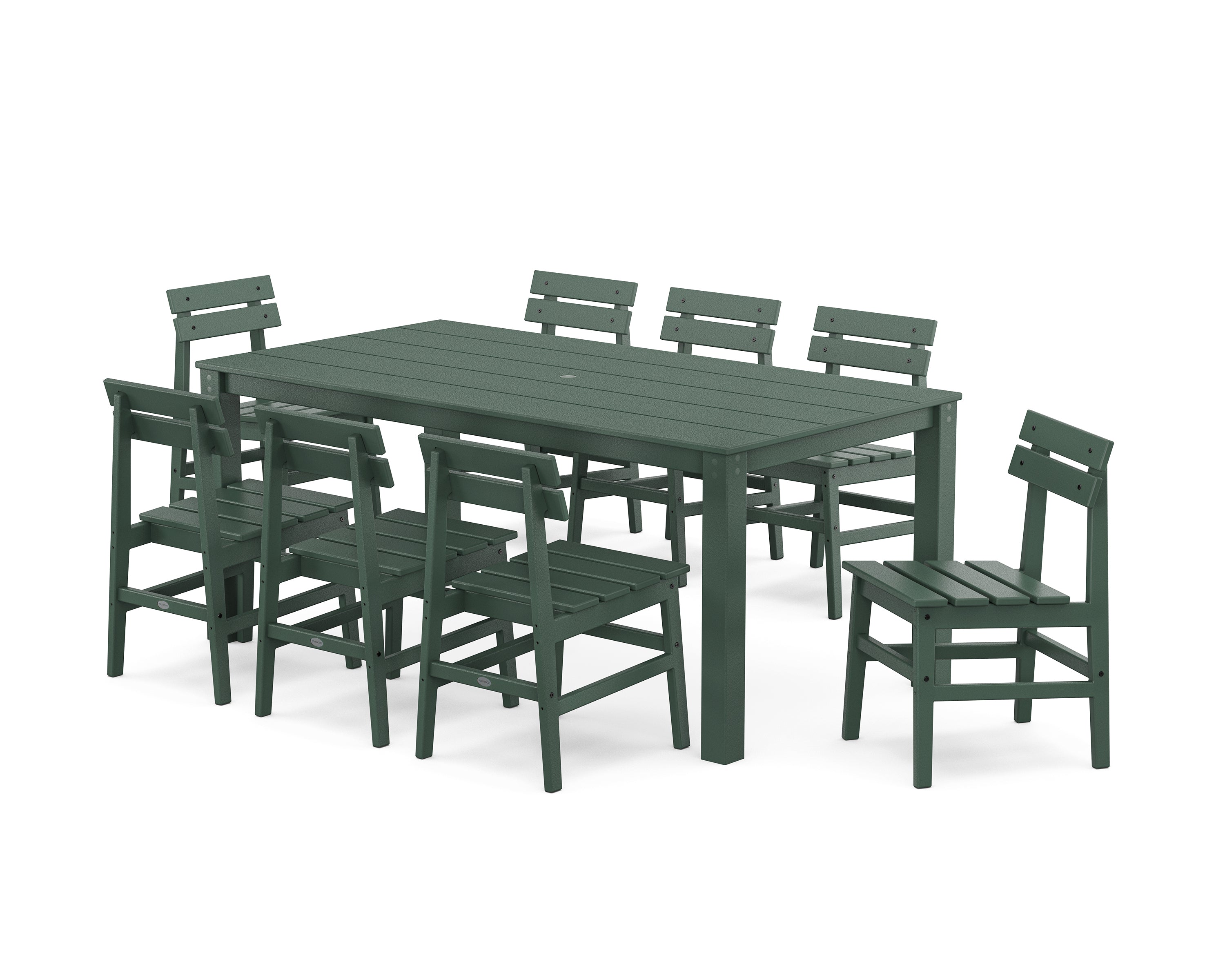 POLYWOOD Modern Studio Plaza Chair 9-Piece Parsons Dining Set in Green