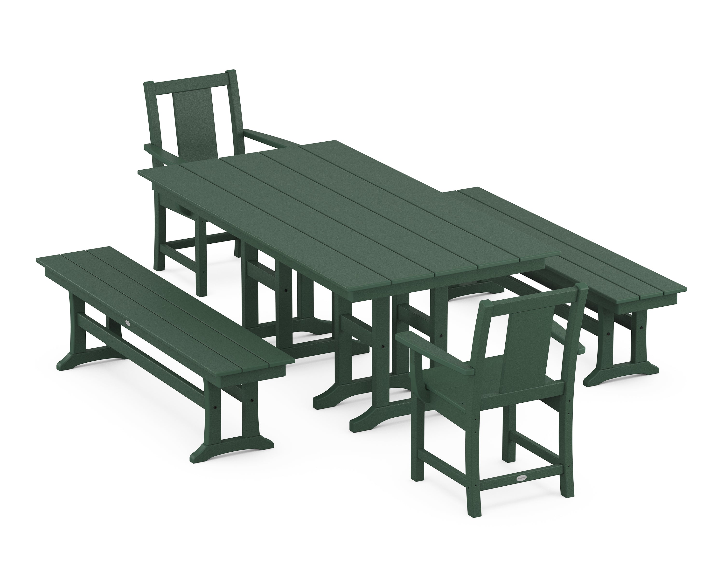 POLYWOOD Prairie 5-Piece Farmhouse Dining Set with Benches in Green