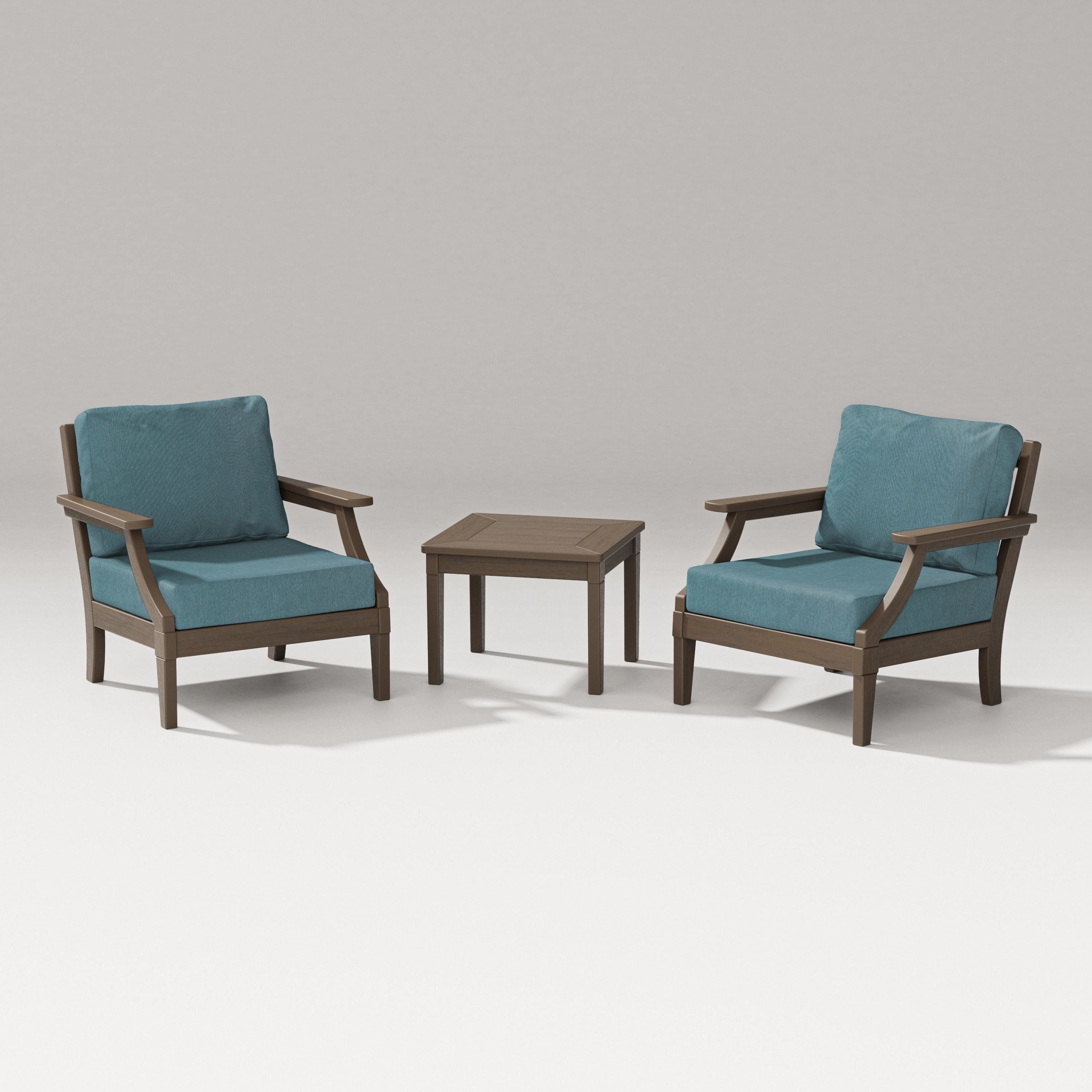 PW Designer Series Estate 3-Piece Lounge Chair Set in Kona / Ocean Teal