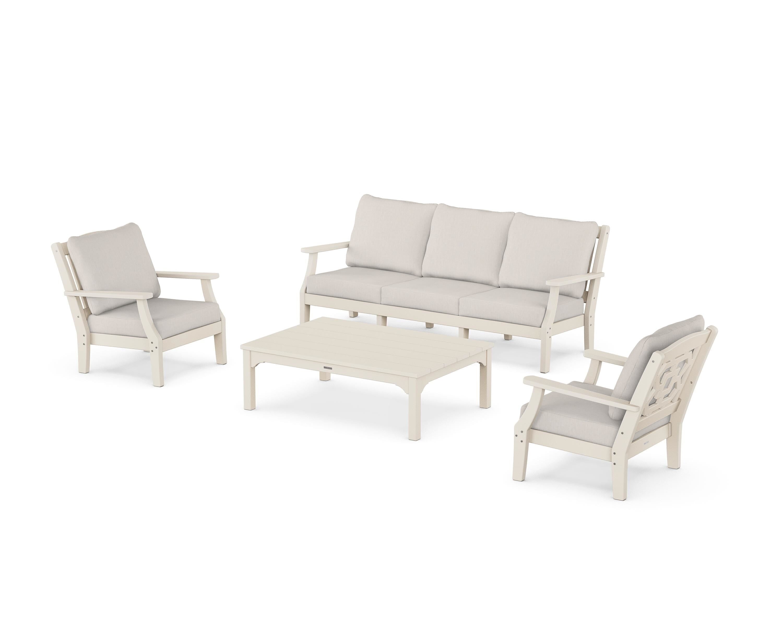 Martha Stewart by POLYWOOD Chinoiserie 4-Piece Deep Seating Set with Sofa in Sand / Cast Ash
