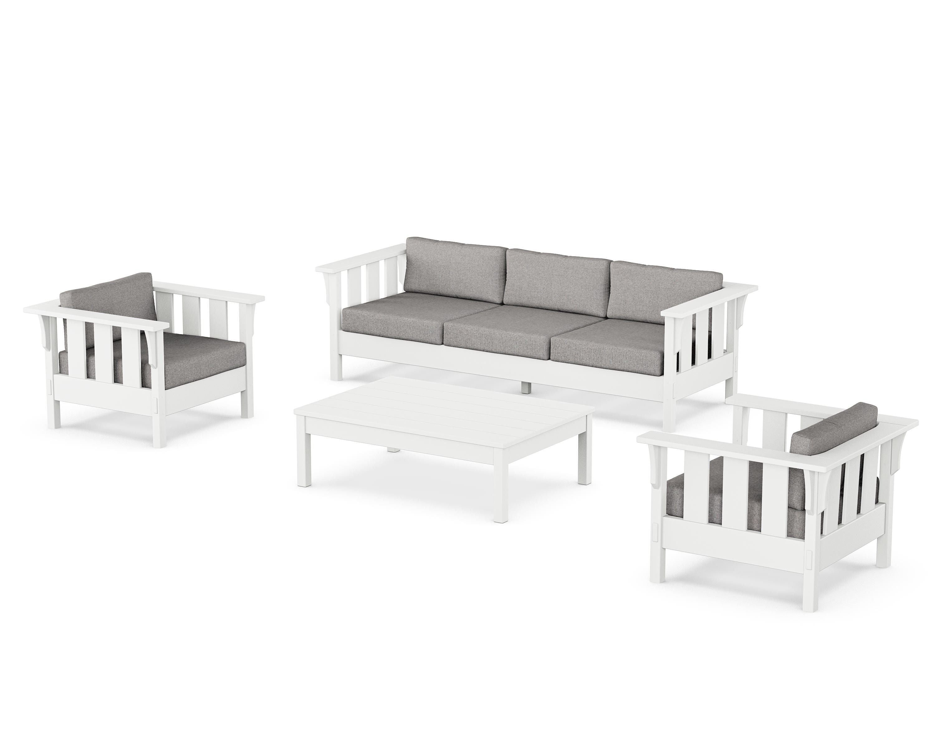 Martha Stewart by POLYWOOD Acadia 4-Piece Deep Seating Set with Sofa in White / Grey Mist