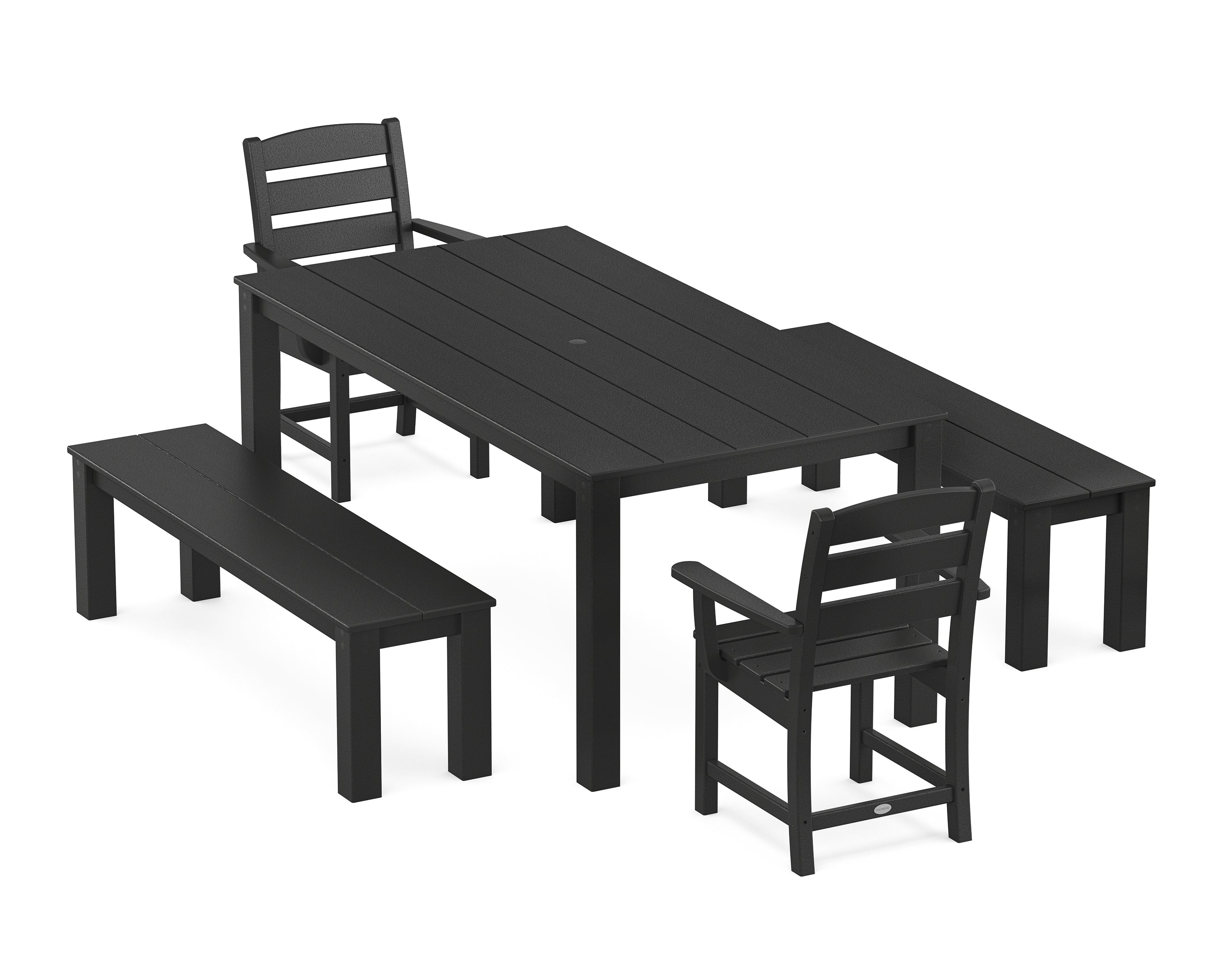 POLYWOOD Lakeside 5-Piece Parsons Dining Set with Benches in Black